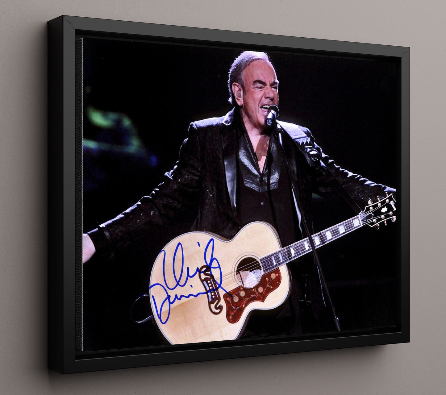 Neil Diamond - Live Performance Acoustic Guitar Spotlight - Vintage Music Wall Art - 16x20 Framed Canvas music decor