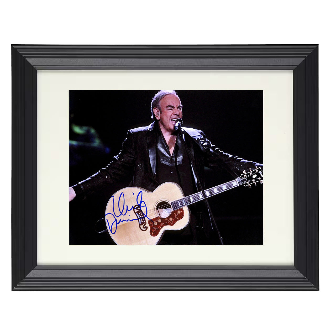 Neil Diamond – Live Performance Acoustic Guitar Spotlight – 8x10 black beveled framed music wall art