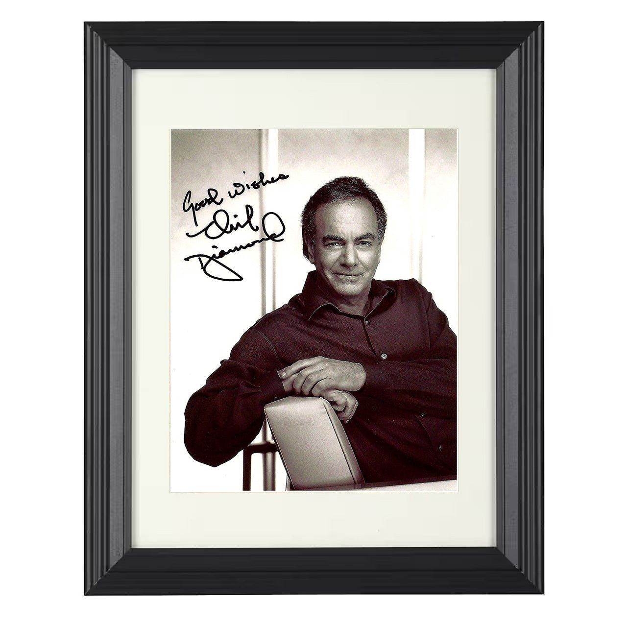 Neil Diamond – Seated Chair Promo Image – 8x10 black beveled framed music wall art