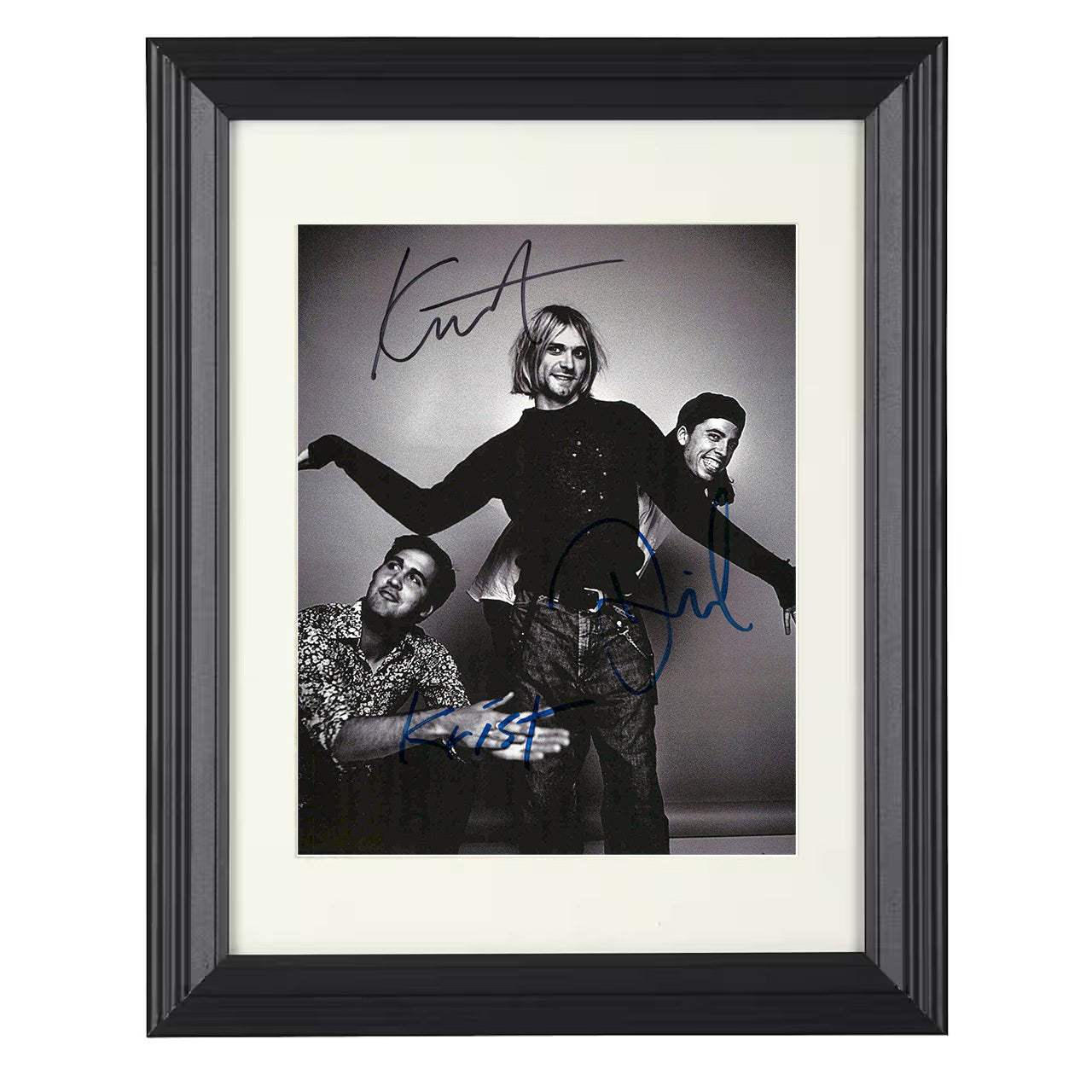 Nirvana – Kurt Cobain Ensemble Cast Playful – 8x10 black beveled framed music wall art