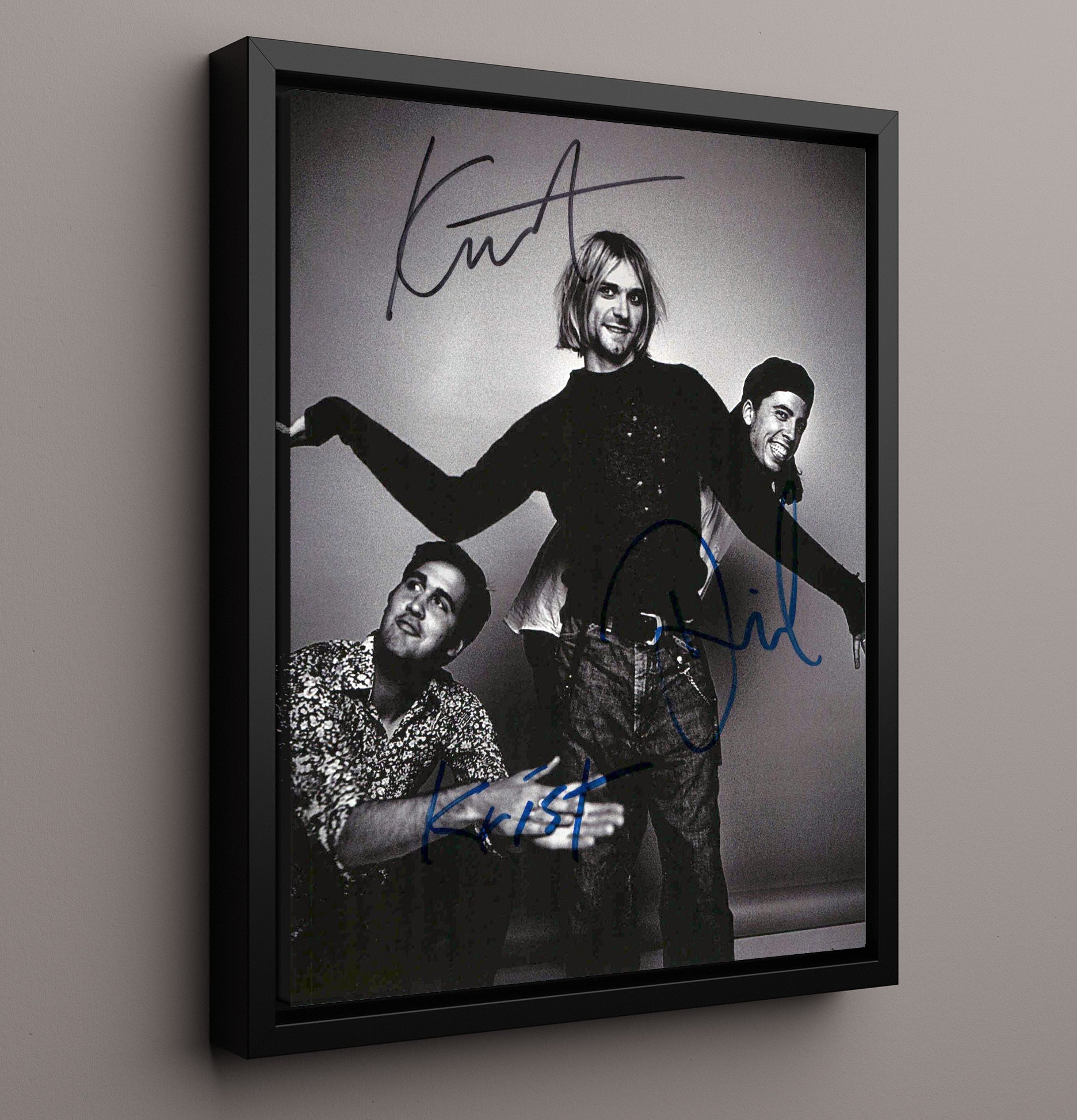 Nirvana - Kurt Cobain Ensemble Cast Playful Studio Group Music Wall Art 16x20 Framed Canvas wall art print – Music decor