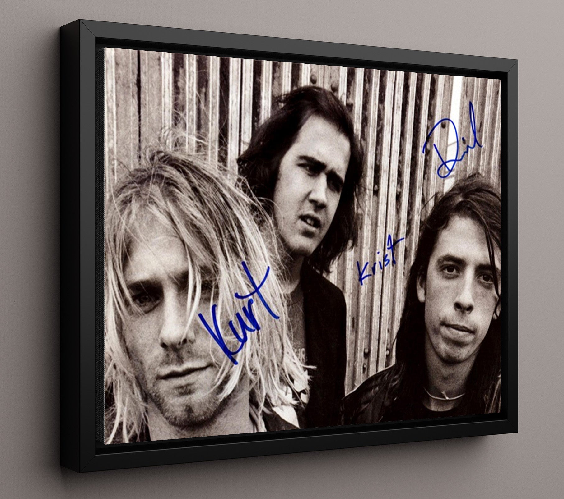 Nirvana - Kurt Cobain and Krist Novoselic and Dave Grohl Grunge Portrait - Vintage Music Wall Art - 16x20 Framed Canvas music decor
