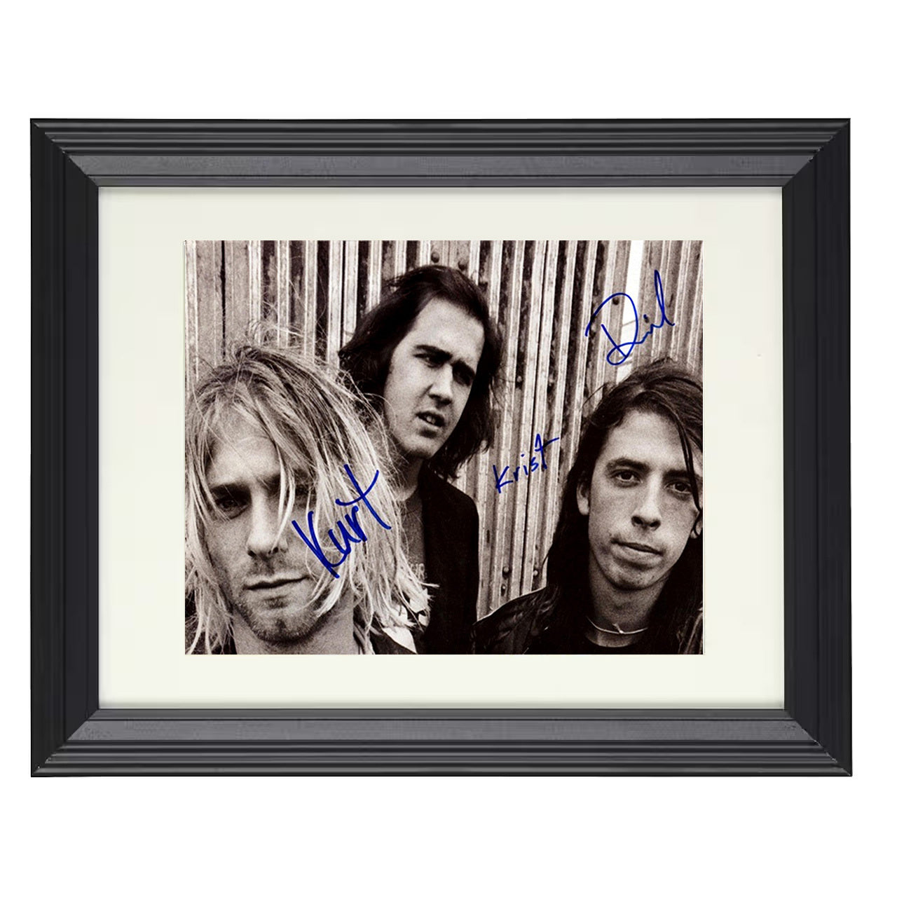 Nirvana – Kurt Cobain and Krist Novoselic and Dave Grohl – 8x10 black beveled framed music wall art