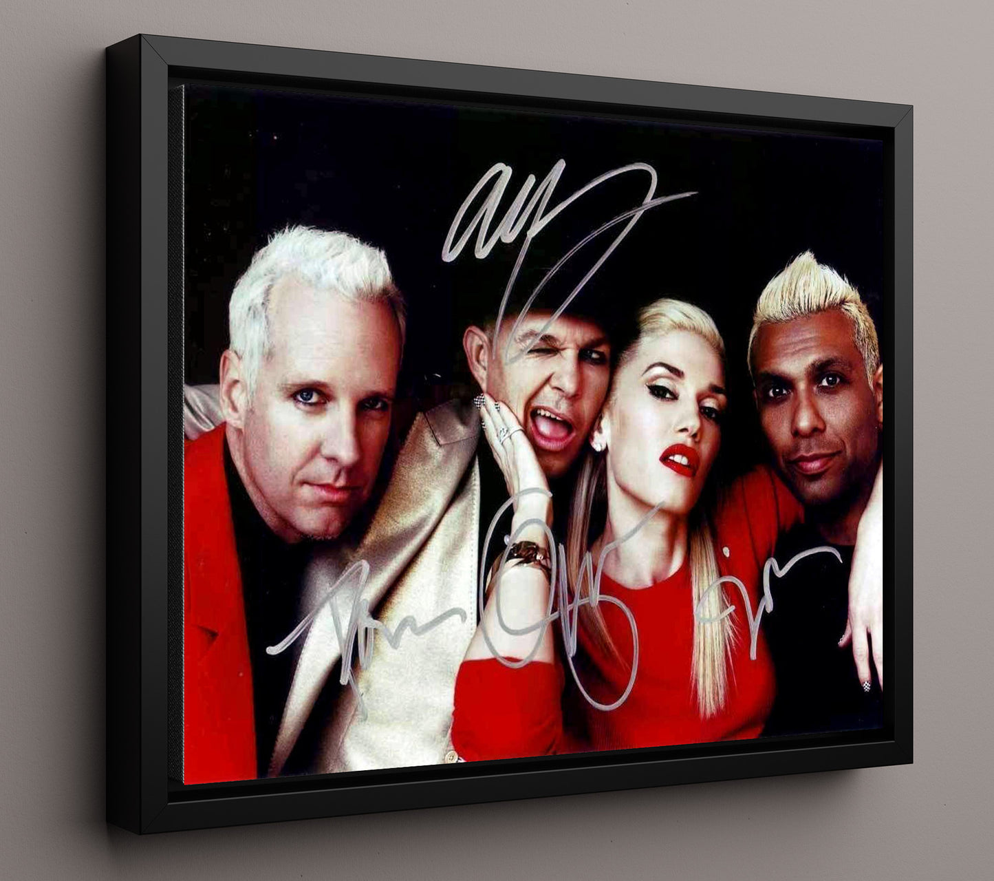 No Doubt - Gwen Stefani and Band Studio Portrait Red Theme - Vintage Music Wall Art - 16x20 Framed Canvas music decor