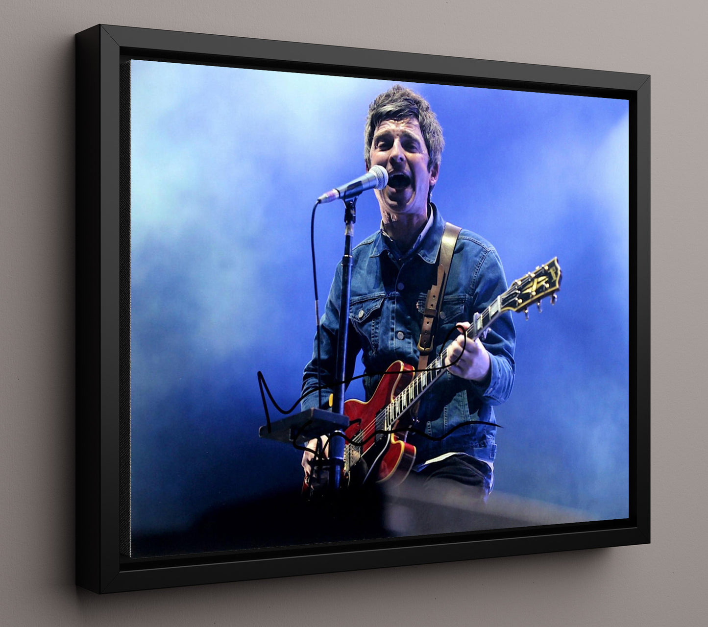 Noel Gallagher - Live Guitar Vocal Performance Blue Stage - Vintage Music Wall Art - 16x20 Framed Canvas music decor