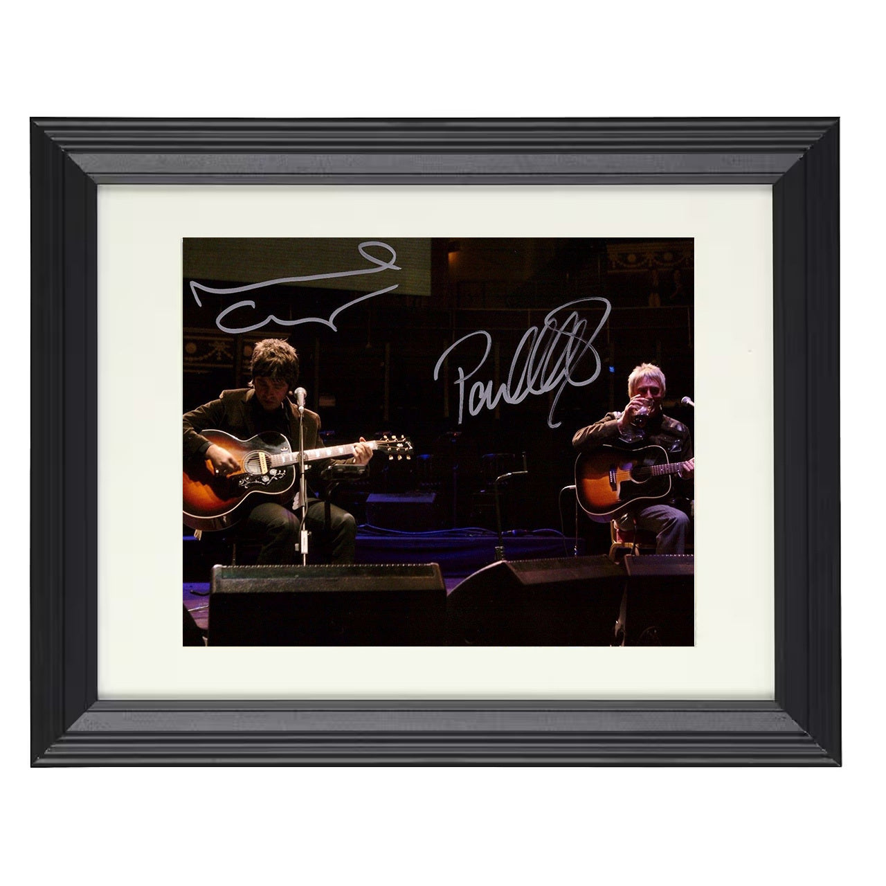 Noel Gallagher and Paul Weller – Acoustic Stage Set – 8x10 black beveled framed music wall art