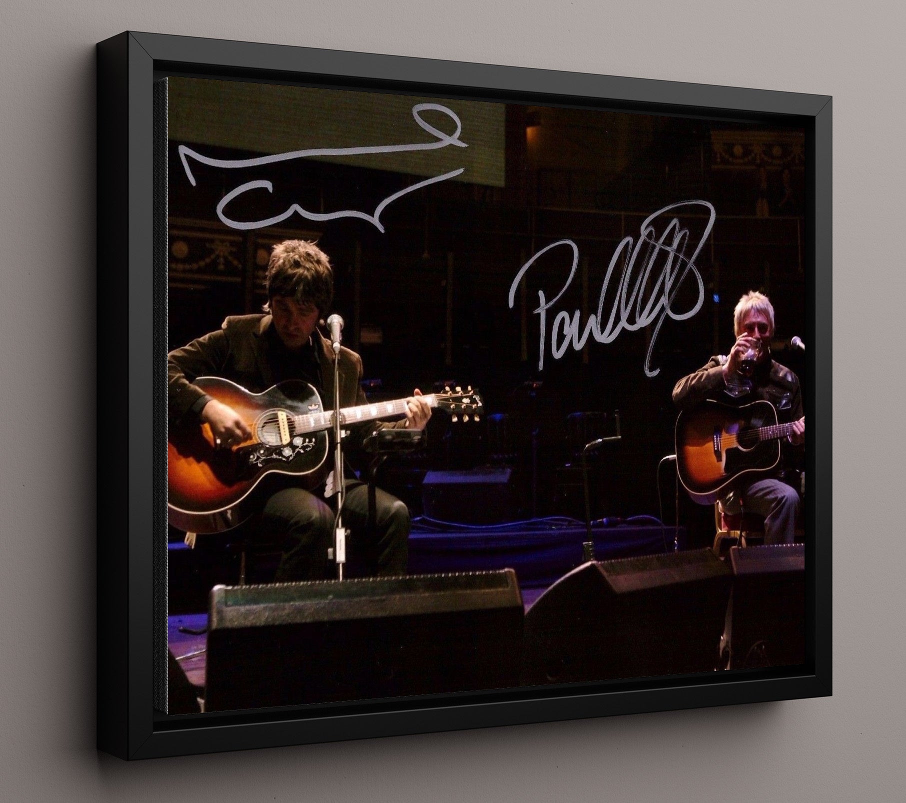 Noel Gallagher and Paul Weller - Acoustic Stage Set - Vintage Music Wall Art - 16x20 Framed Canvas music decor