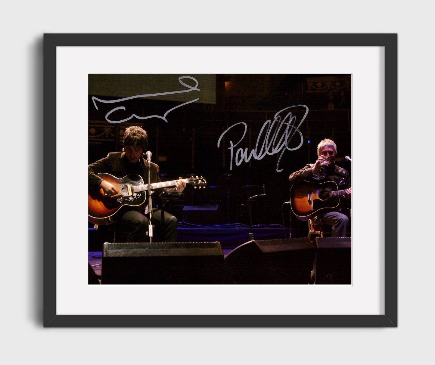 Noel Gallagher and Paul Weller - Acoustic Stage Set - Vintage Music Wall Art - 16x20 Gallery Frame music decor