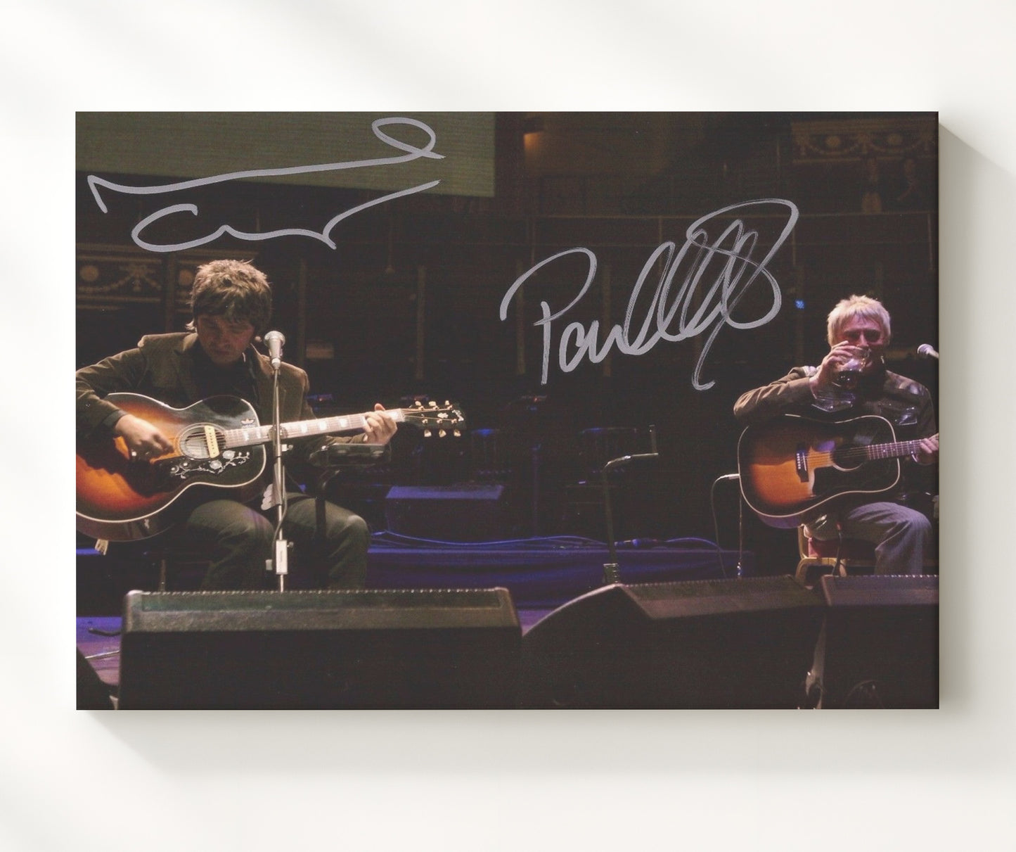 Noel Gallagher and Paul Weller - Acoustic Stage Set - Vintage Music Wall Art - 20x24 Canvas music decor