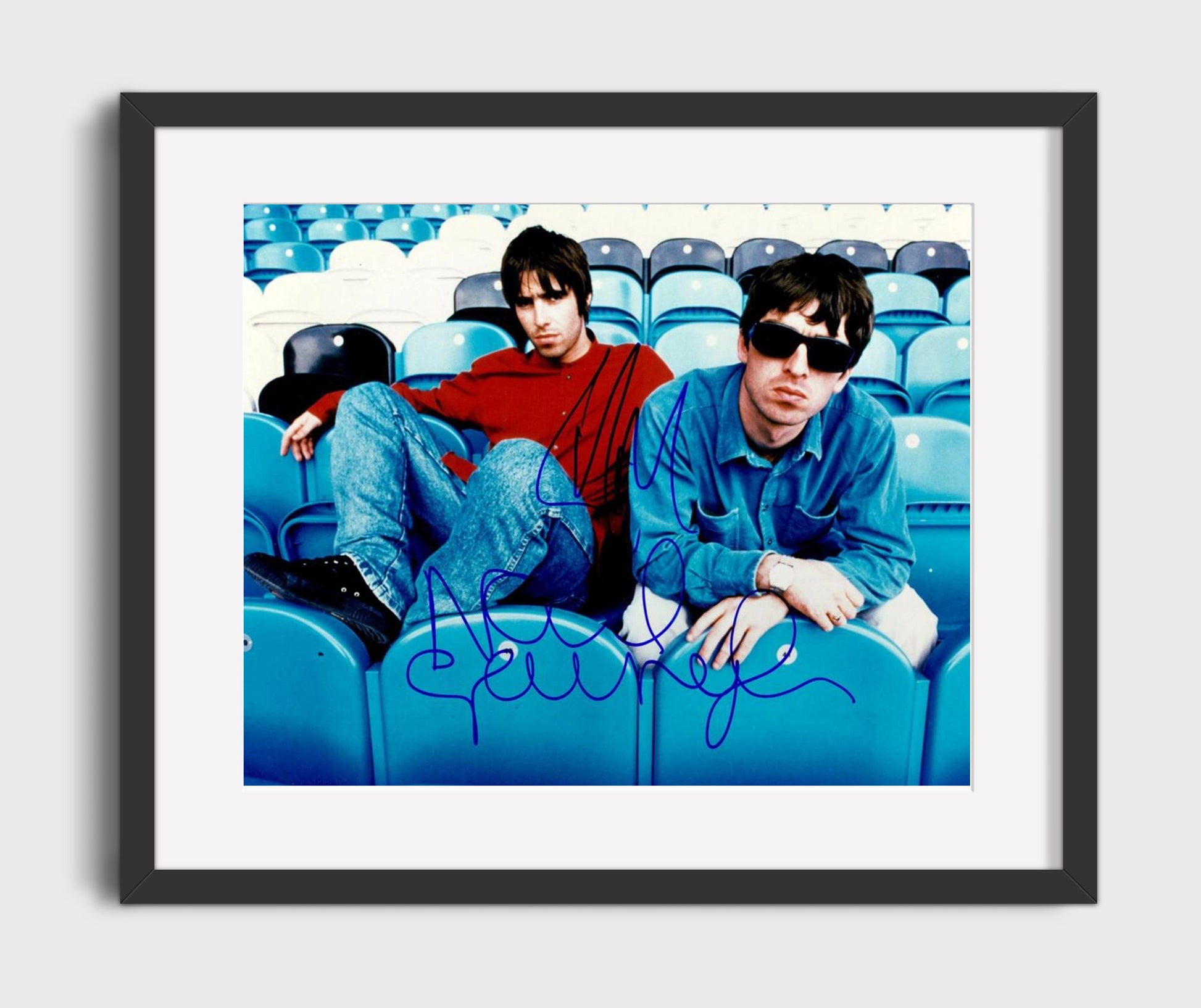 Oasis - Liam Gallagher and Noel Gallagher Stadium Seats Portrait - Vintage Music Wall Art - 16x20 Gallery Frame music decor