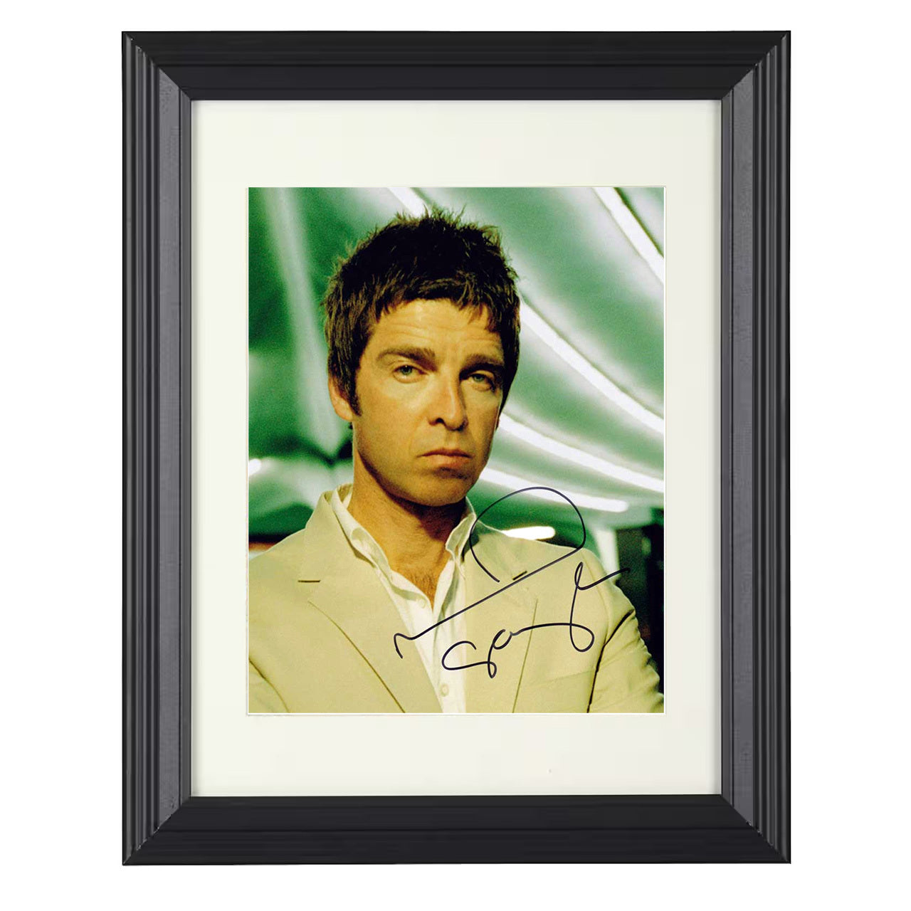 Oasis – Noel Gallagher Green-Lit Promo Image – 8x10 black beveled framed music wall art