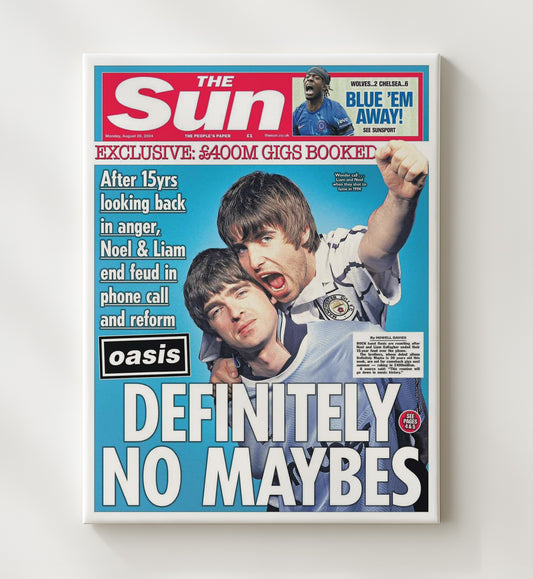 Oasis - Noel and Liam Gallagher - Reunion Tabloid Cover 16x20 Gallery Frame vintage music wall art