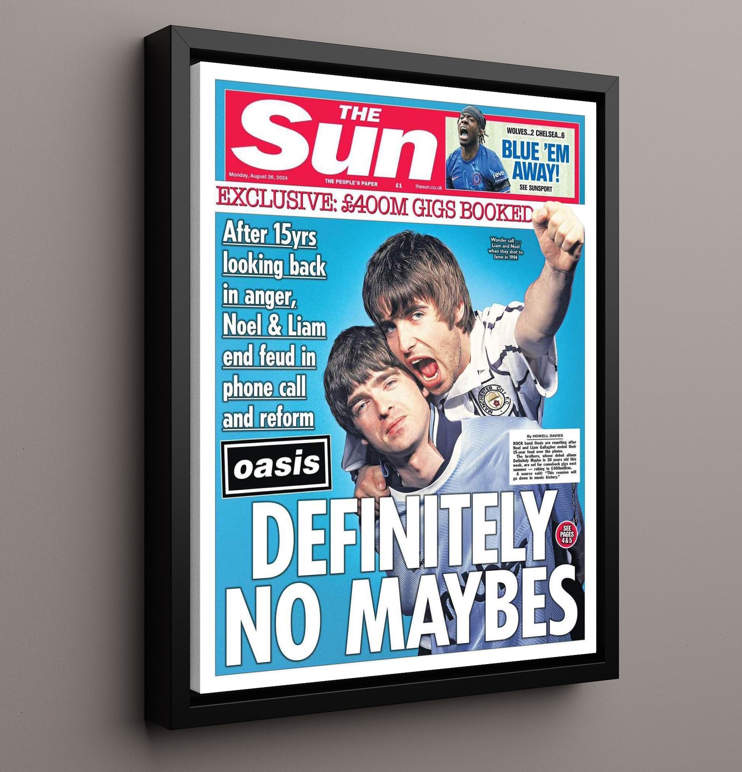Oasis - Noel and Liam Gallagher - Reunion Tabloid Cover Music Wall Art 16x20 Framed Canvas wall art print – Music decor