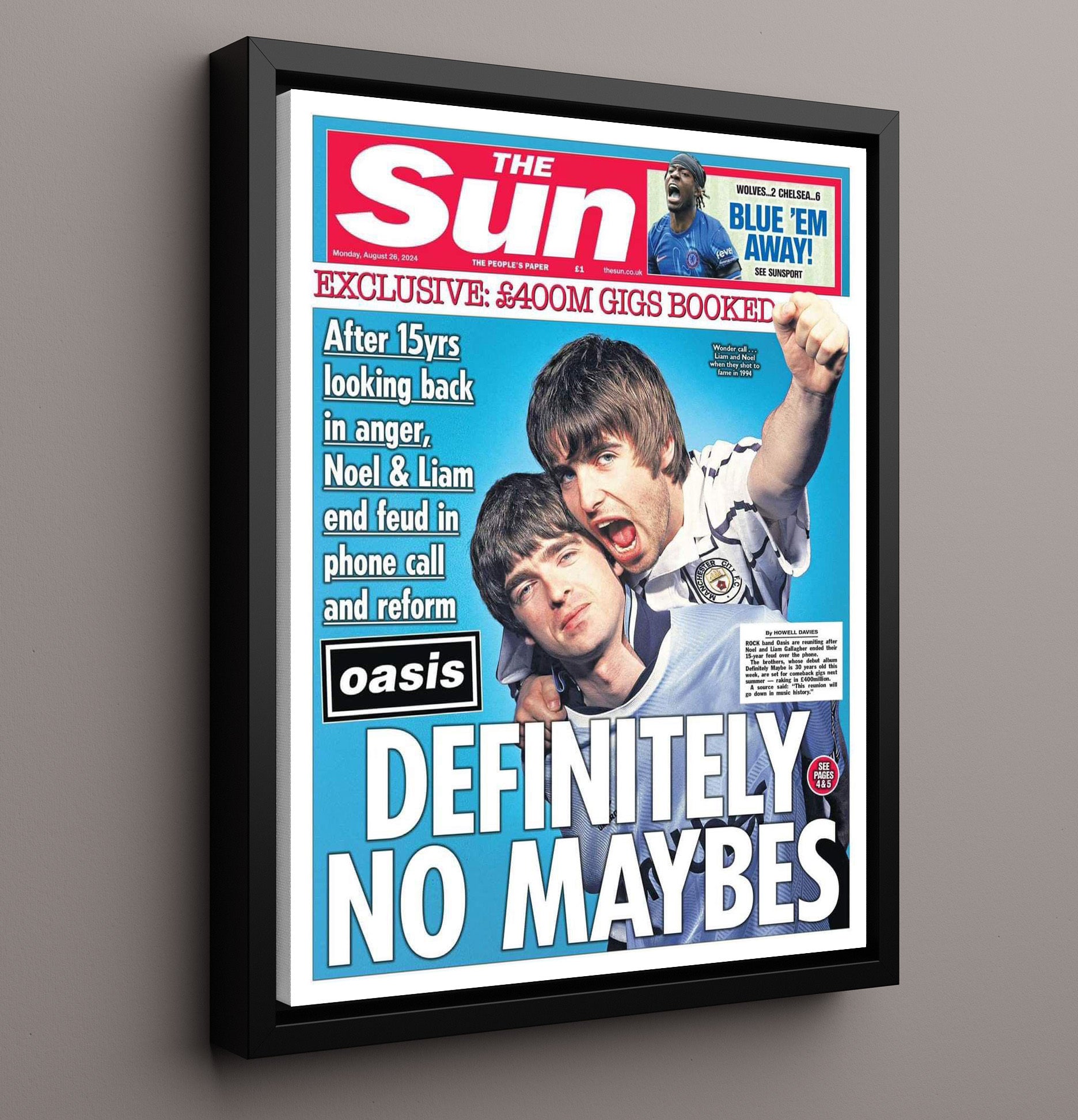 Oasis - Noel and Liam Gallagher - Reunion Tabloid Cover Music Wall Art 16x20 Framed Canvas wall art print – Music decor