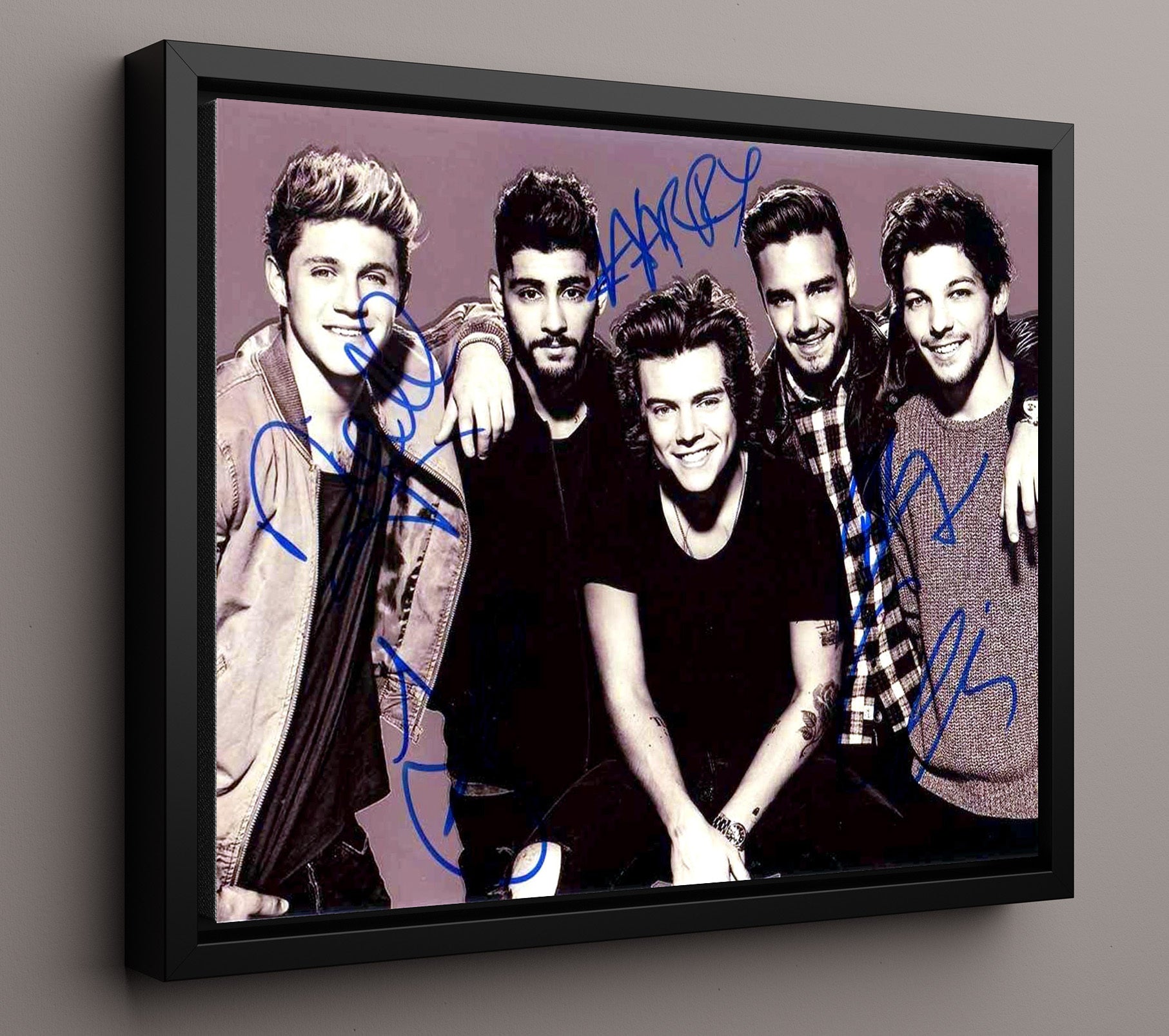 One Direction - Boy Band Group Portrait Era - Vintage Music Wall Art - 16x20 Framed Canvas music decor