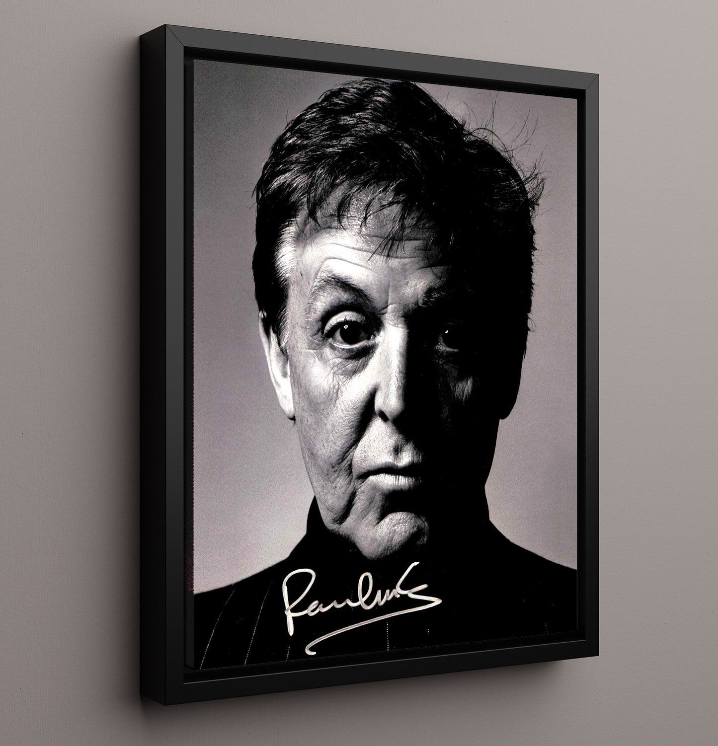 Paul McCartney - Dramatic Black and White Headshot - Vintage Music Wall Art - 16x20 Framed Canvas music decor