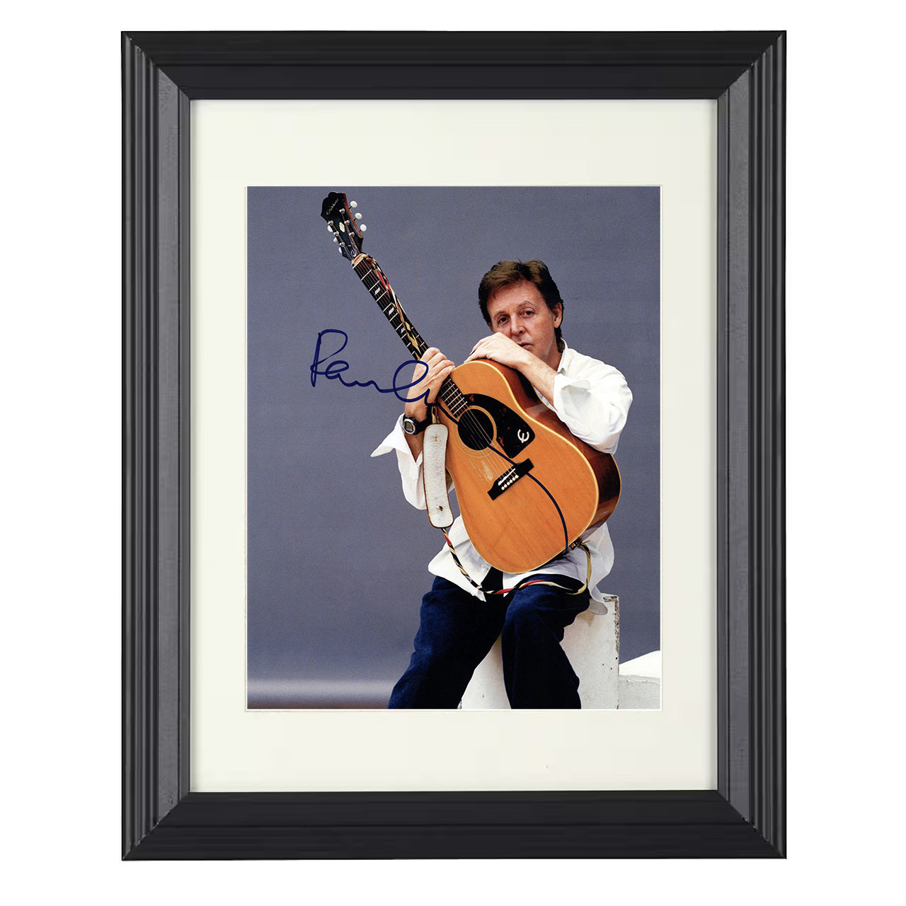 Paul McCartney – Seated with Acoustic Guitar Promo Image – 8x10 black beveled framed music wall art