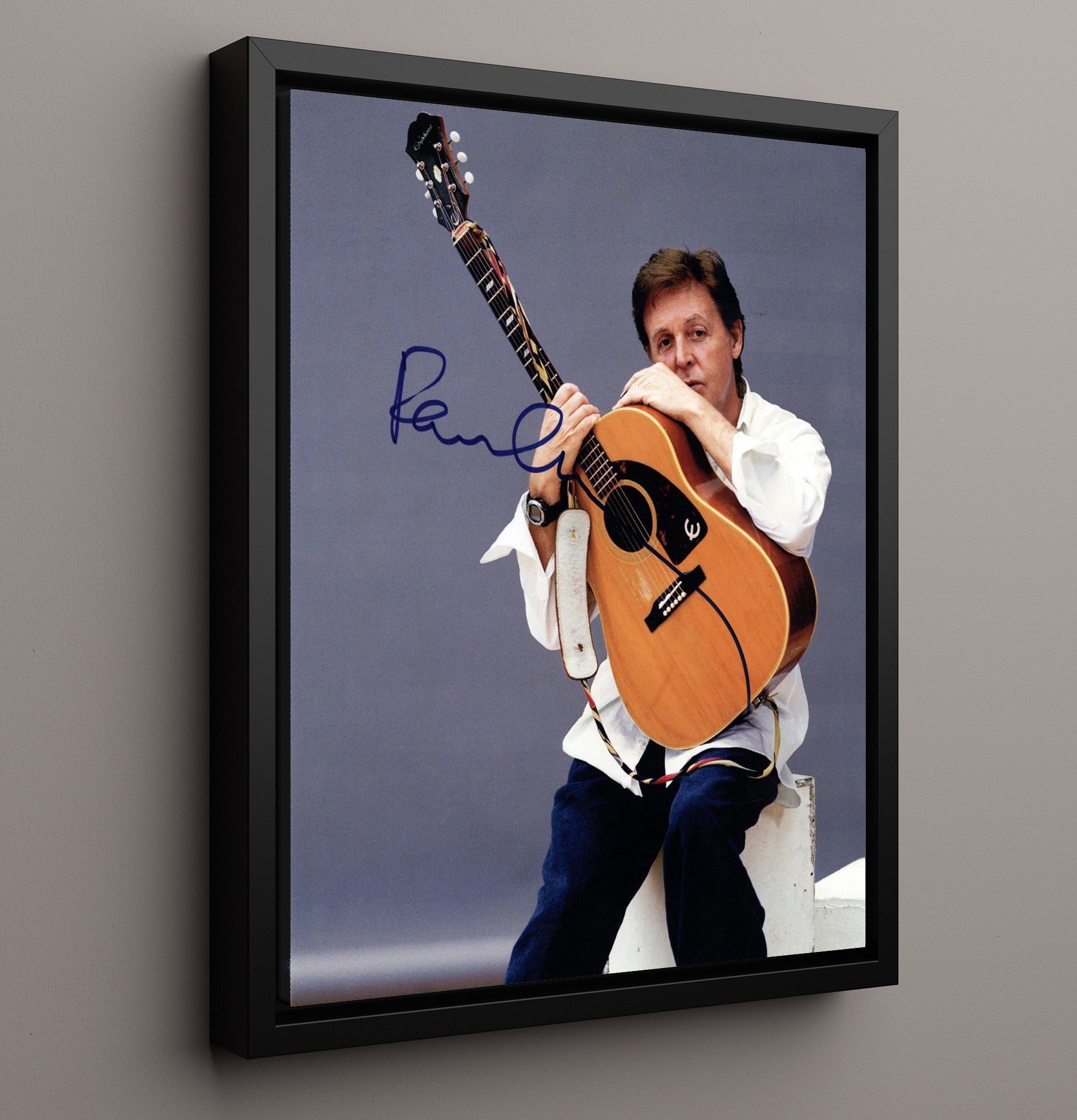 Paul McCartney - Seated with Acoustic Guitar Studio Portrait Music Wall Art 16x20 Framed Canvas wall art print – Music decor