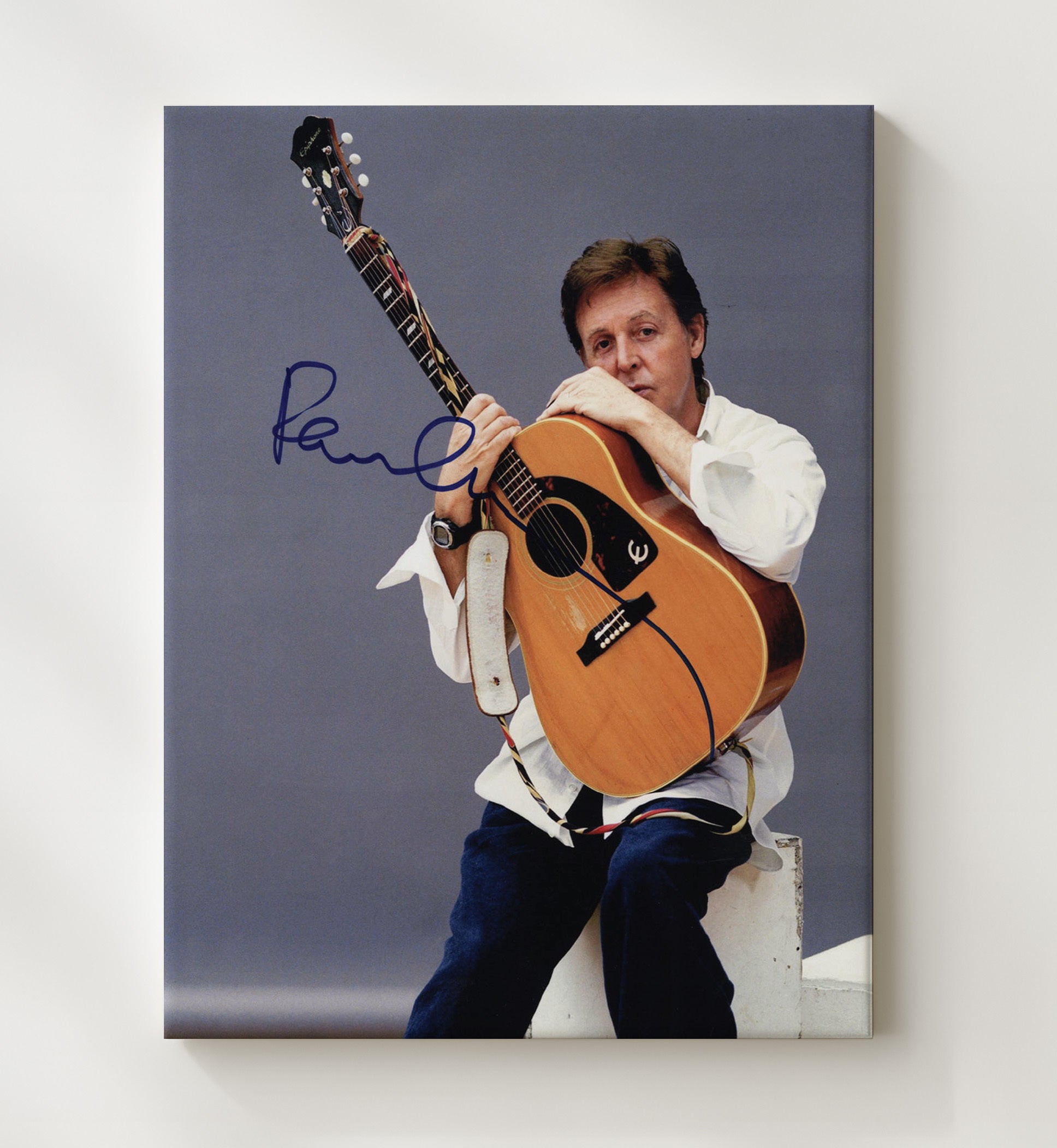 Paul McCartney - Seated With Acoustic Guitar Studio Portrait - Vintage Music Wall Art - 20x24 Canvas music decor