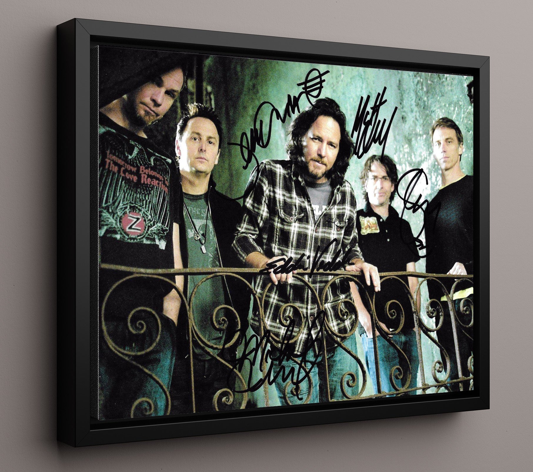 Pearl Jam - Eddie Vedder and Band Balcony Portrait - Vintage Music Wall Art - 16x20 Framed Canvas music decor