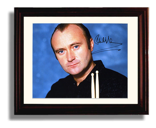 Phil Collins - Drumsticks Portrait Blue Background - Vintage Music Wall Art - 8x10 Beveled Frame music decor