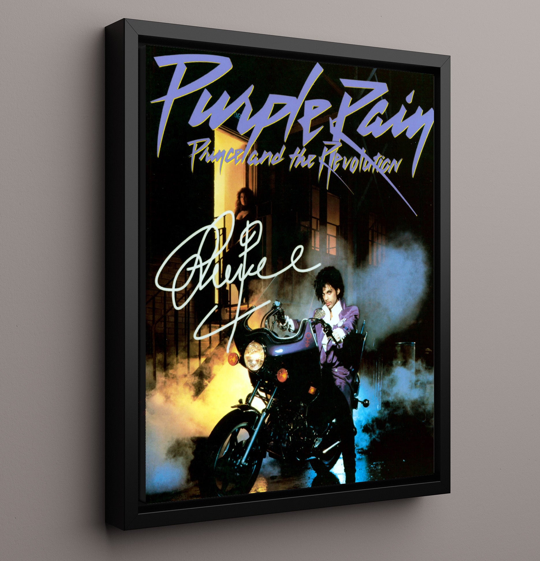 Prince - Purple Rain Motorcycle Artwork - Vintage Music Wall Art - 16x20 Framed Canvas music decor