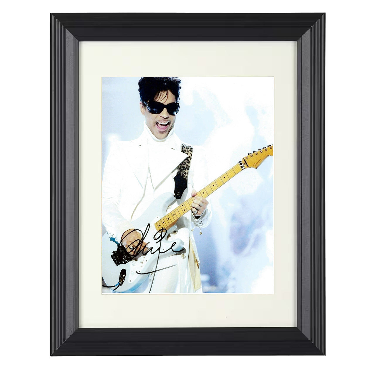 Prince – White Suit Guitar Performance – 8x10 black beveled framed music wall art