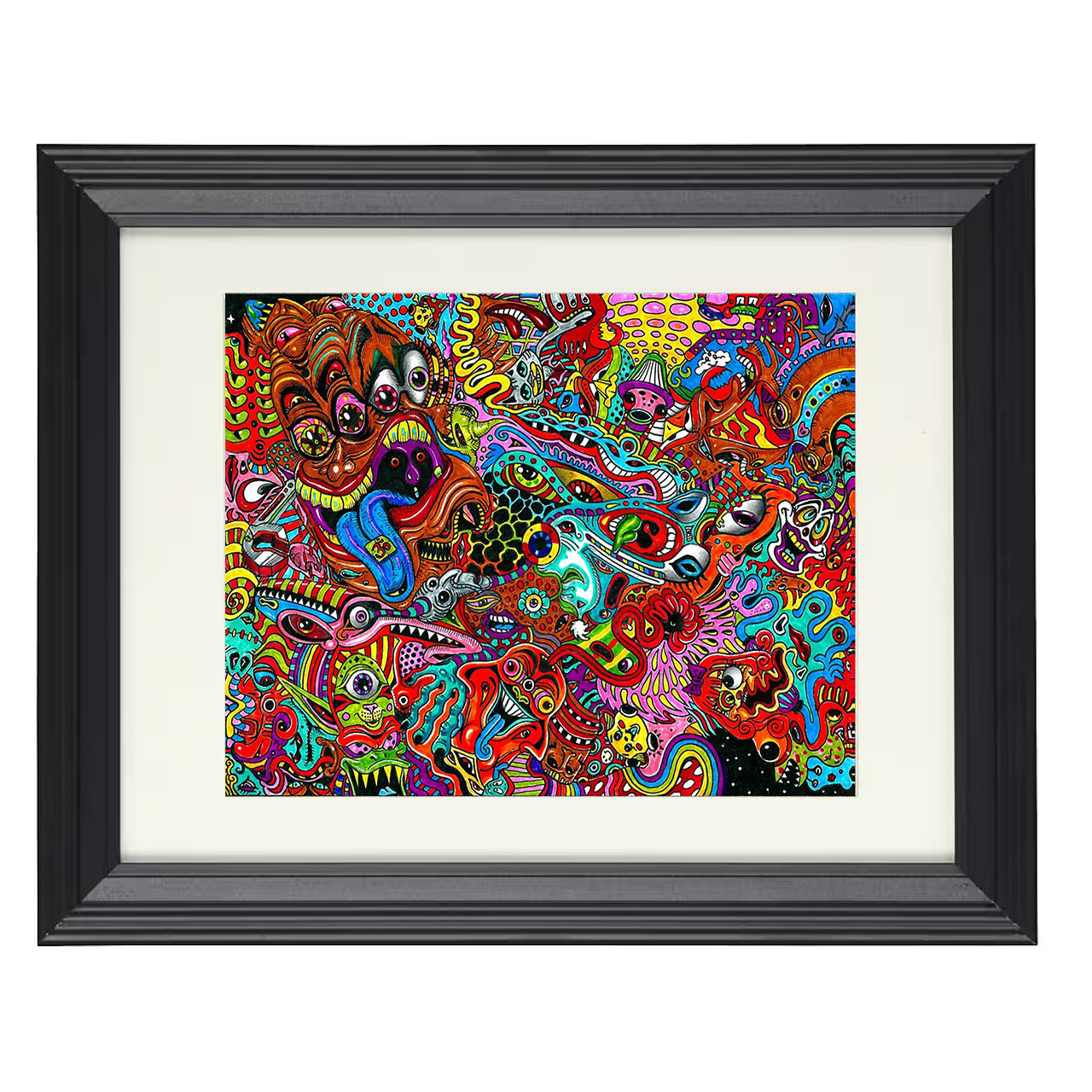 Psychedelic Art – Eye Popping Chaos – 8x10 black beveled framed music wall art