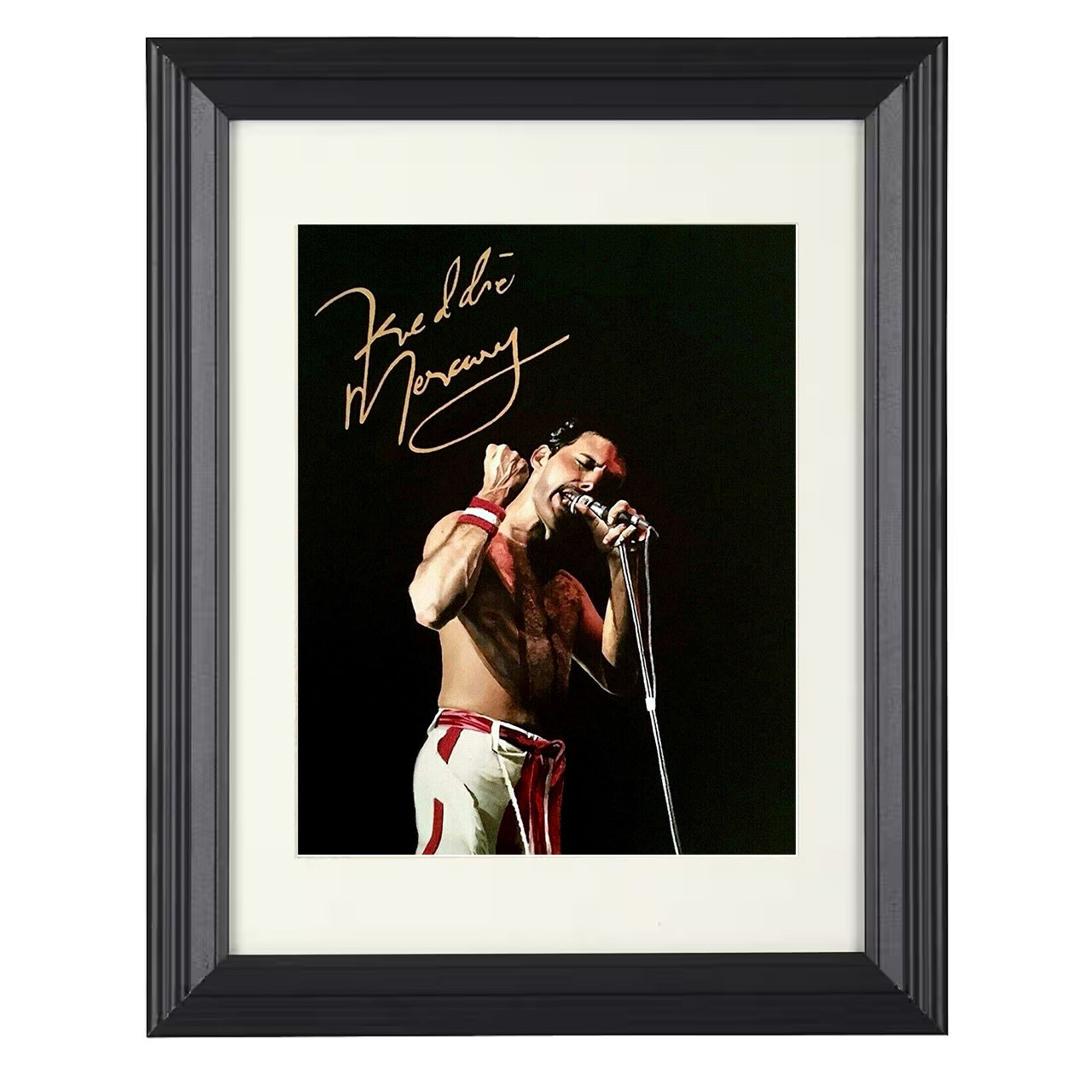 Queen – Freddie Mercury Live Microphone Performance – 8x10 black beveled framed music wall art