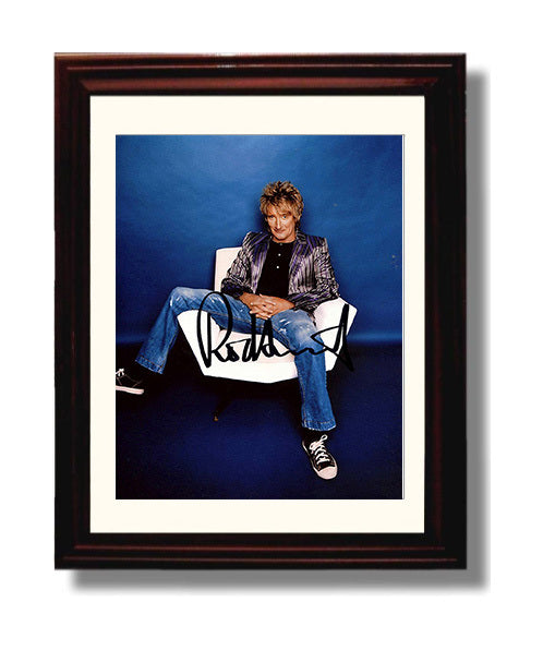 Rod Stewart - Seated Blue Background Studio Image Music Wall Art 8x10 Beveled Frame wall art print – Music decor