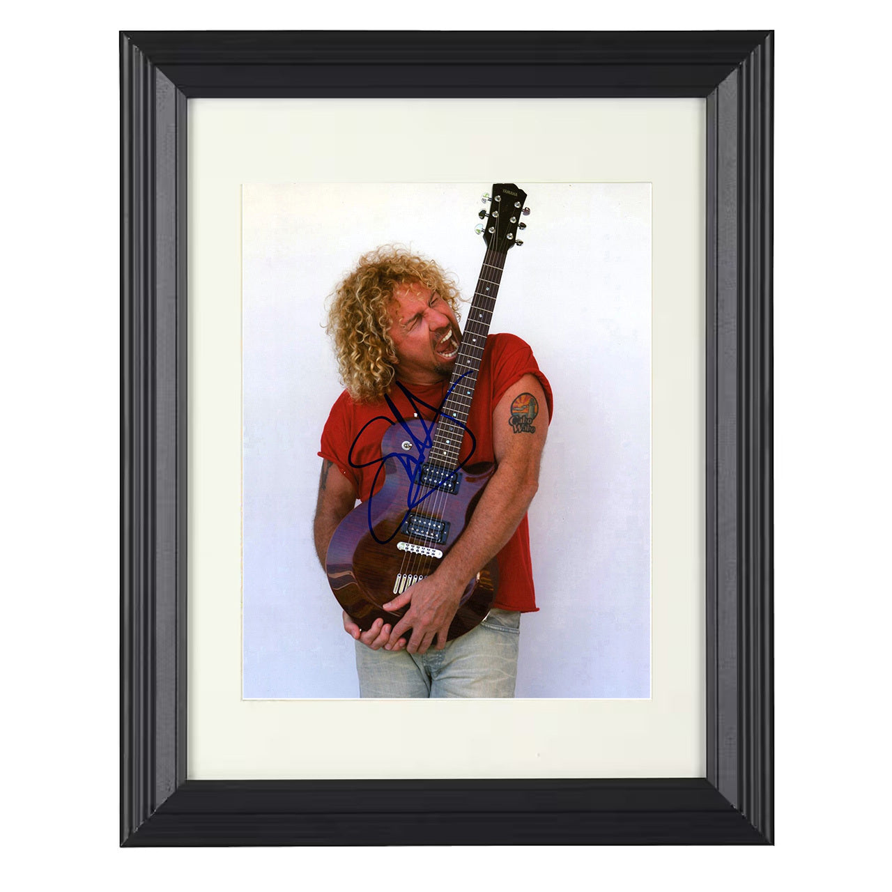 Sammy Hagar – Guitar Bite Performance Pose – 8x10 black beveled framed music wall art