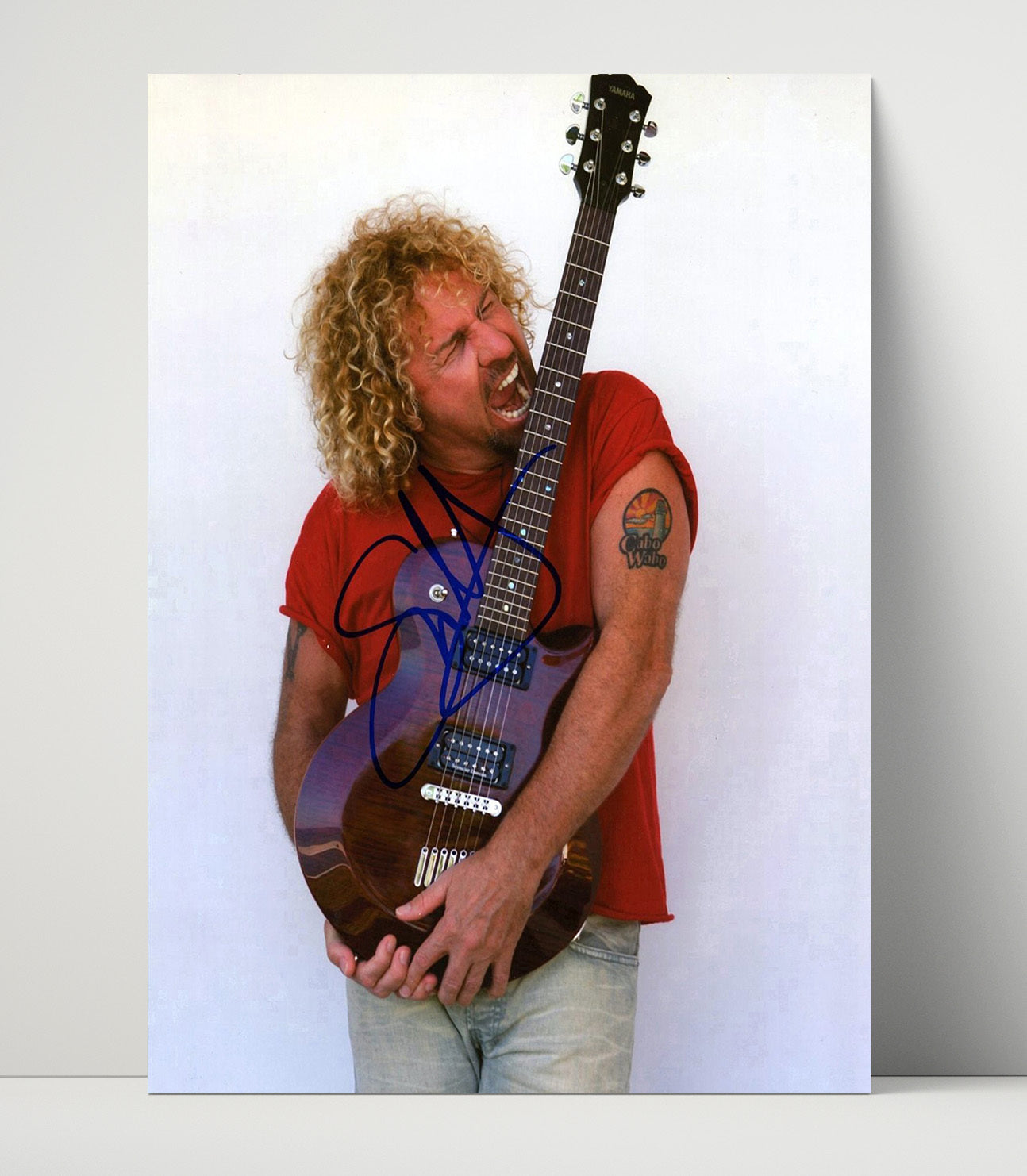 Sammy Hagar - Guitar Bite Performance Pose - Vintage Music Wall Art - 16x20 Unframed Print music decor