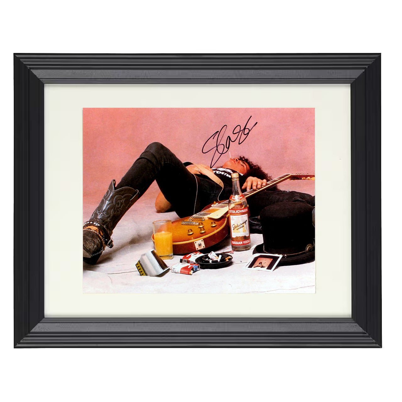 Slash – Top Hat and Six Strings – 8x10 black beveled framed music wall art