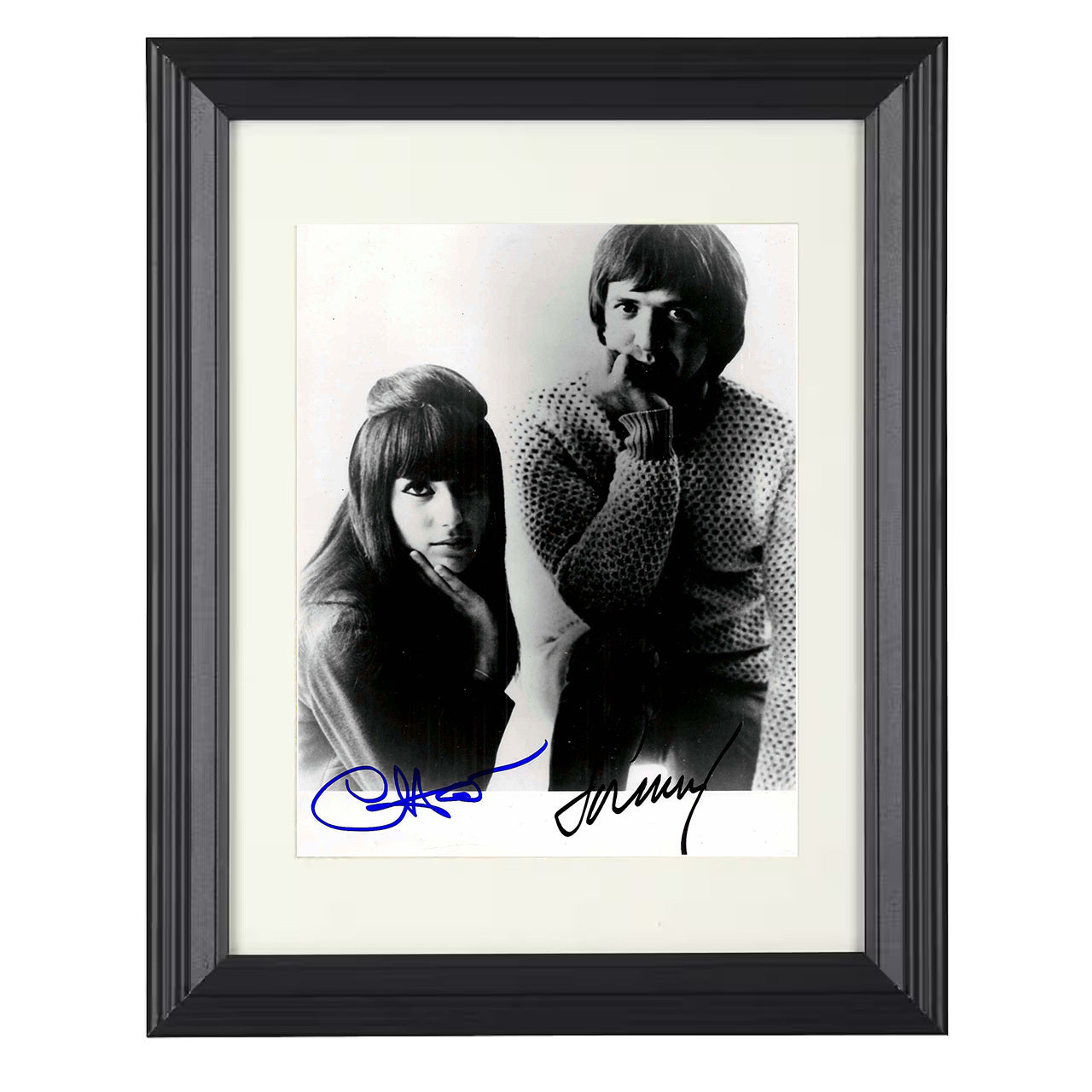 Sonny and Cher – Classic Duo Promotional Photo – 8x10 black beveled framed music wall art