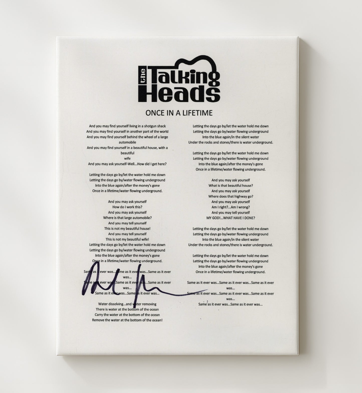 Talking Heads - Once in a Lifetime Lines Music Wall Art 20x24 Canvas wall art print – Music decor