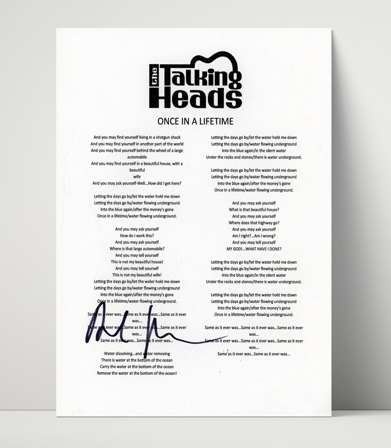 Talking Heads - Once in a Lifetime Lines - Vintage Music Wall Art - 16x20 Unframed Print music decor