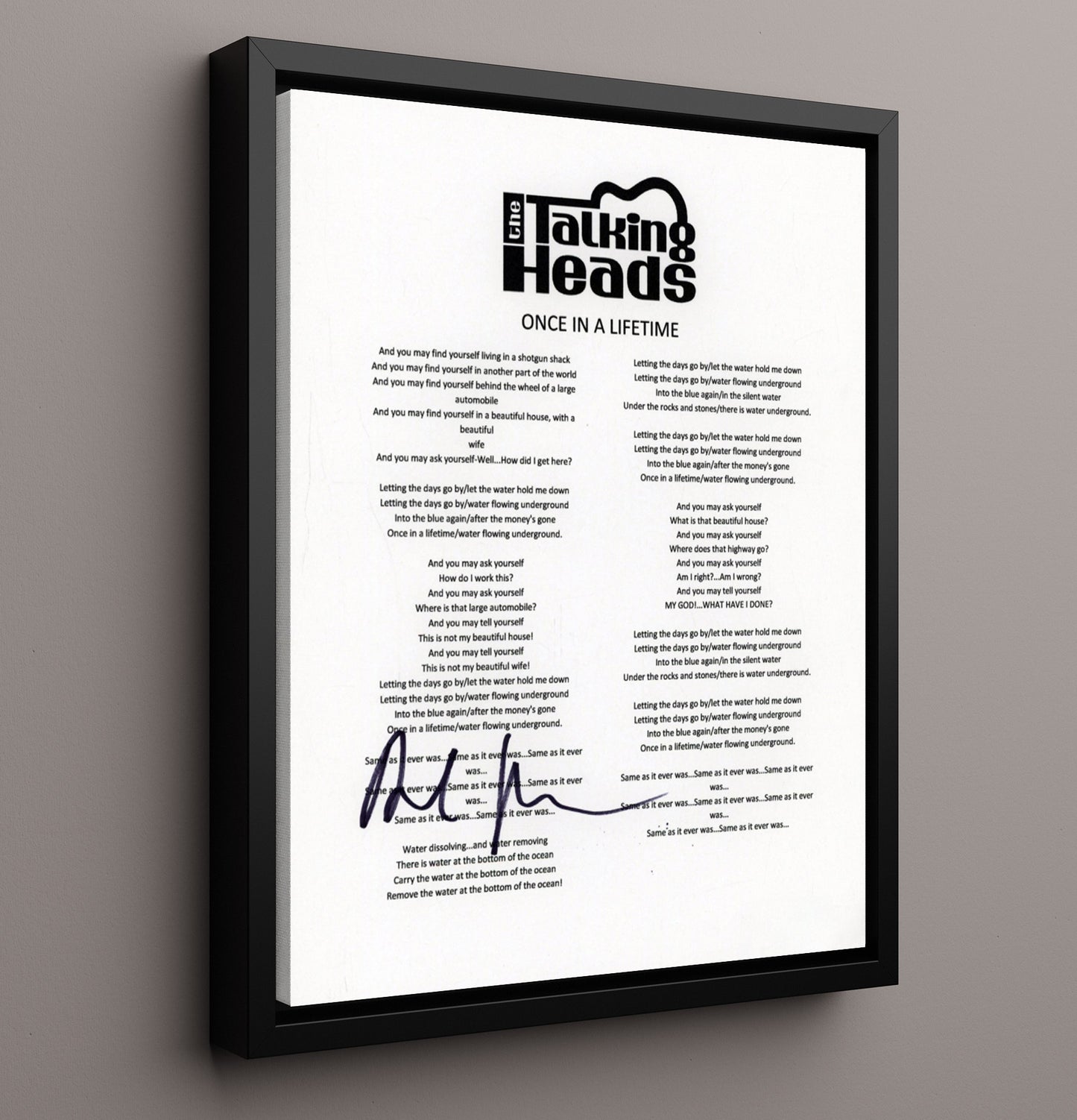 Talking Heads - Once in a Lifetime Lines Music Wall Art 16x20 Framed Canvas wall art print – Music decor
