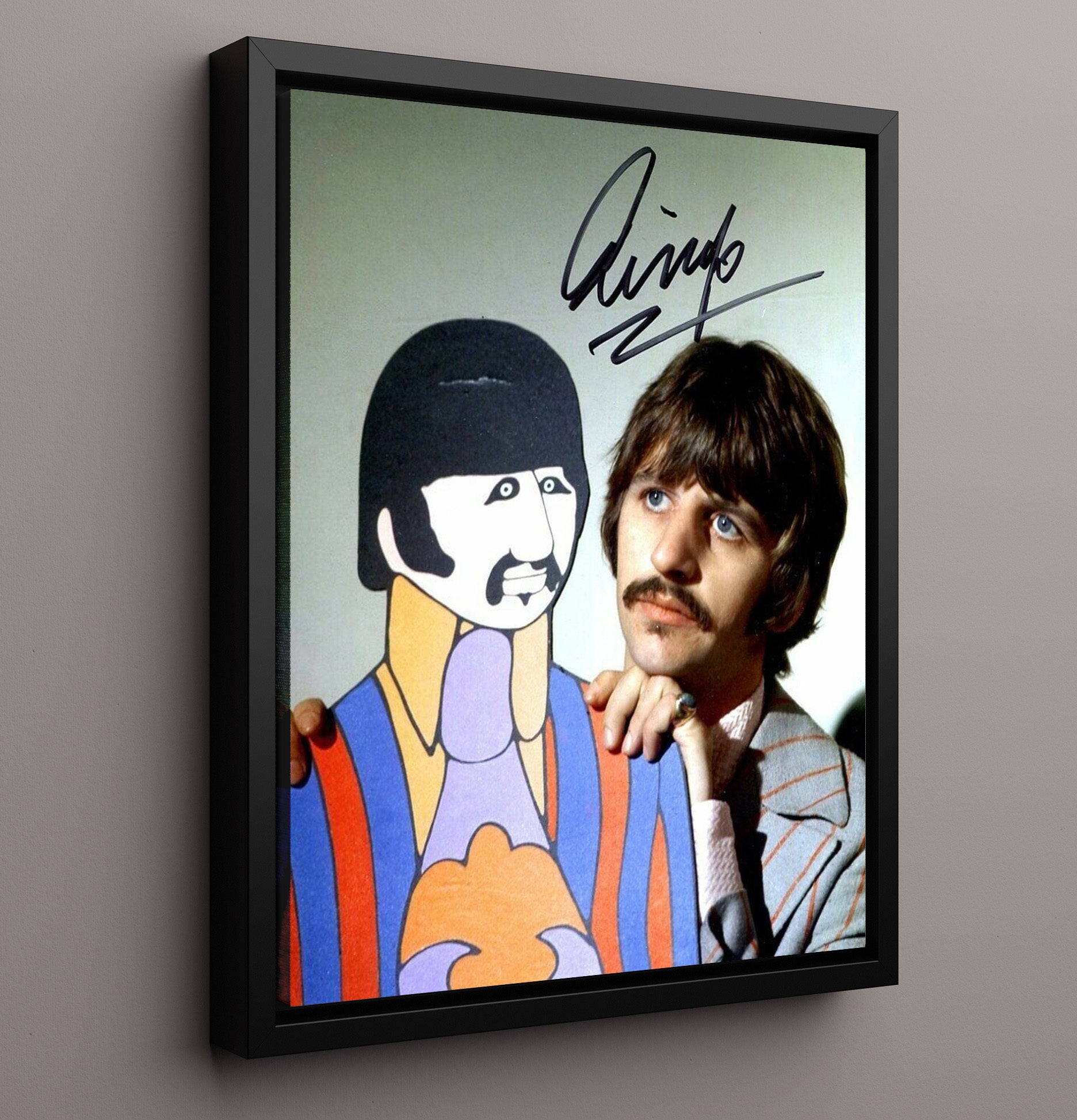 The Beatles - Ringo Starr Sgt Pepper Cutout Pose - Vintage Music Wall Art - 16x20 Framed Canvas music decor