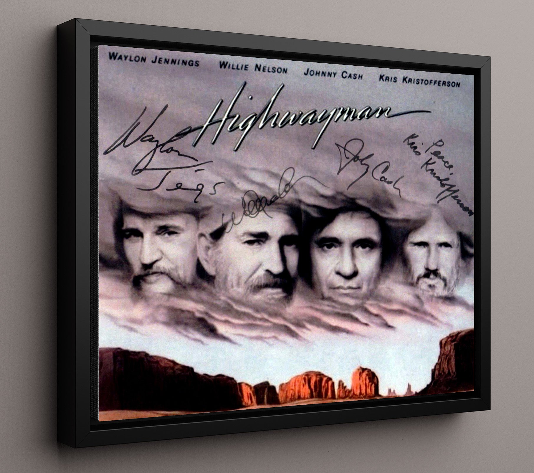 The Highwaymen - Legends Riding the Clouds - Vintage Music Wall Art - 16x20 Framed Canvas music decor