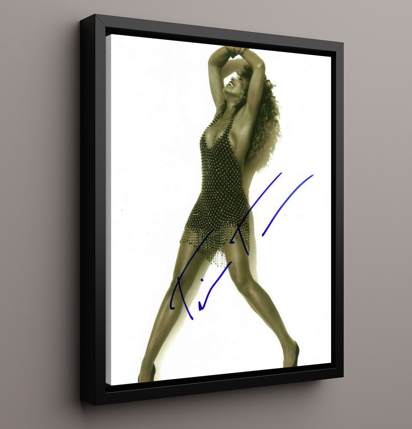 Tina Turner - Studded Dress Performance Pose - Vintage Music Wall Art - 16x20 Framed Canvas music decor