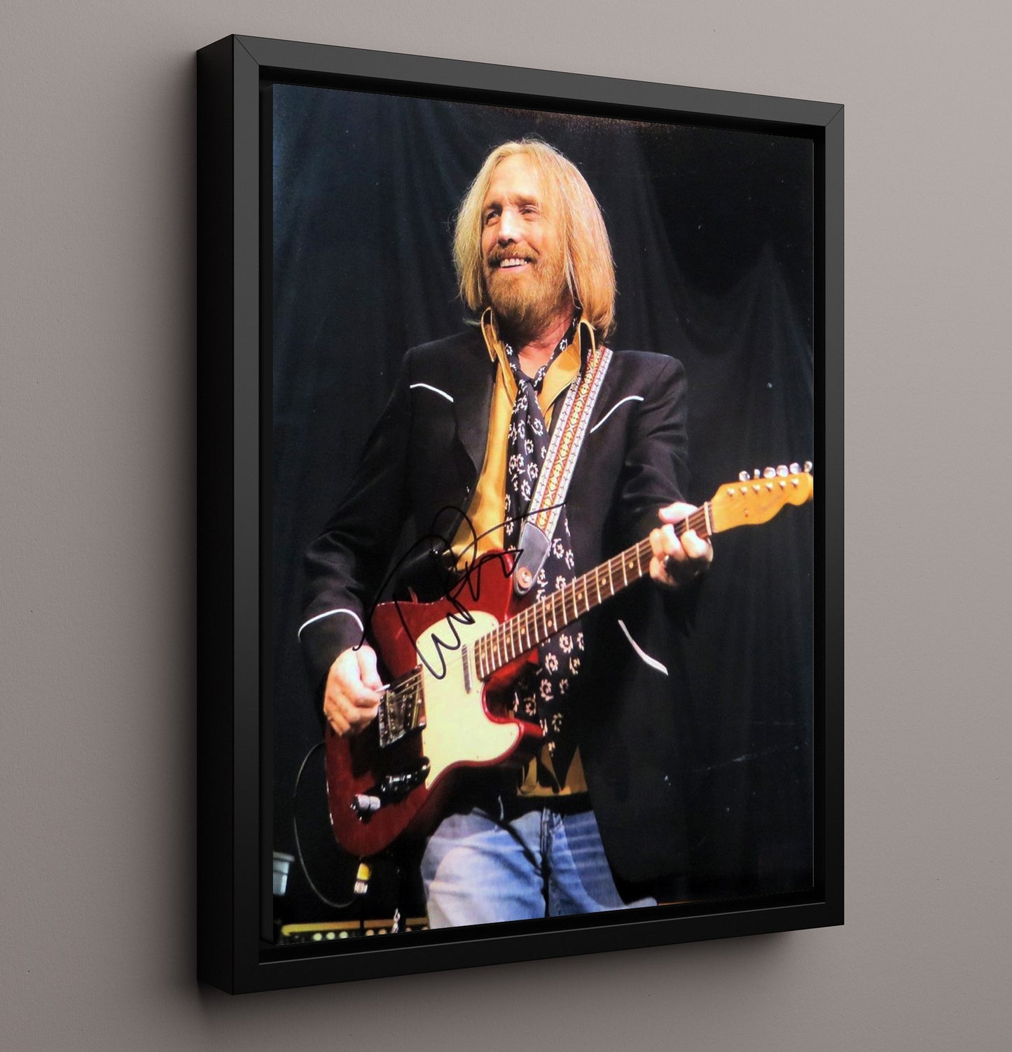 Tom Petty - Guitar and Grin On Stage - Vintage Music Wall Art - 16x20 Framed Canvas music decor