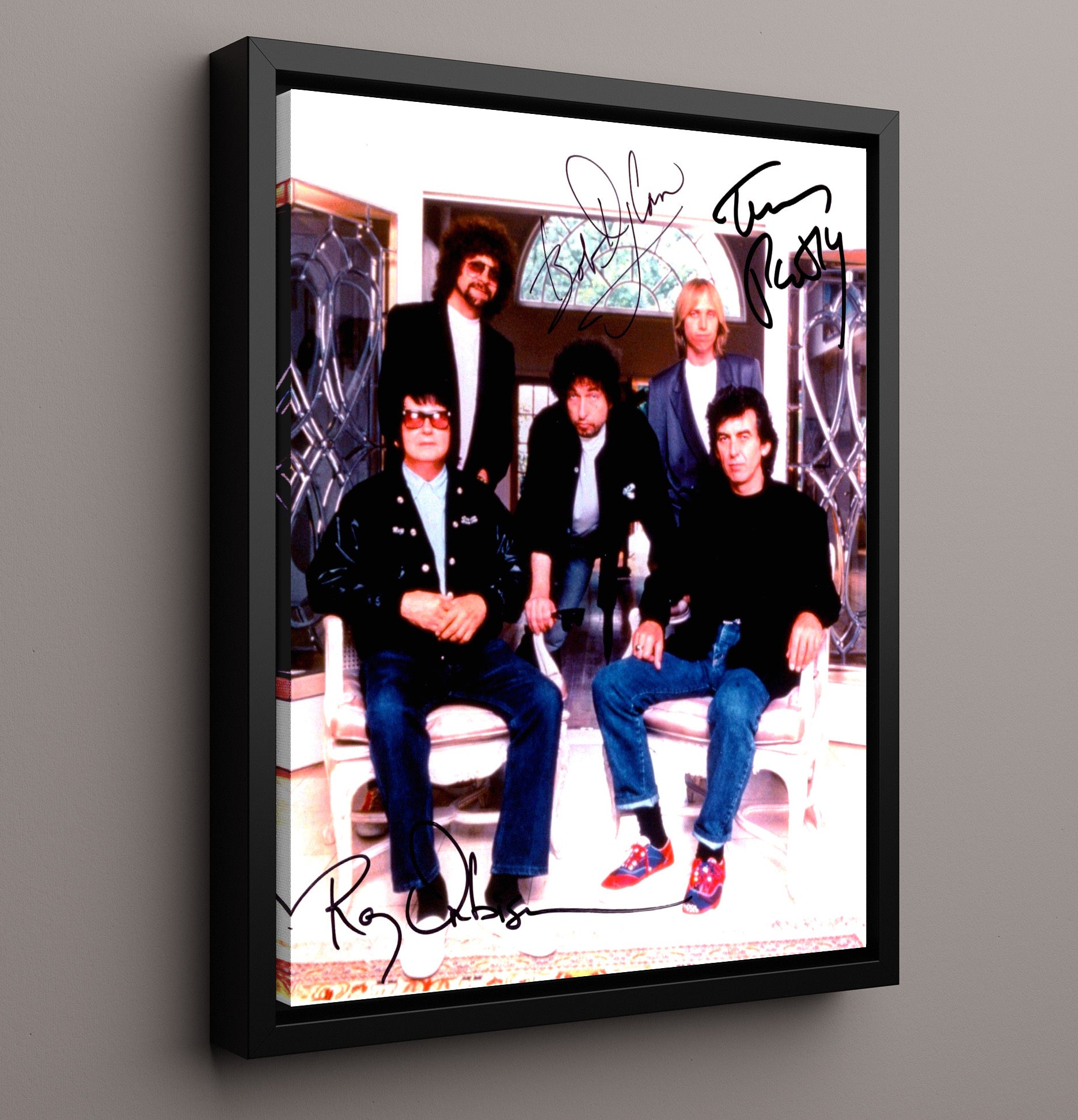 Traveling Wilburys - Supergroup Studio Lineup - Vintage Music Wall Art - 16x20 Framed Canvas music decor