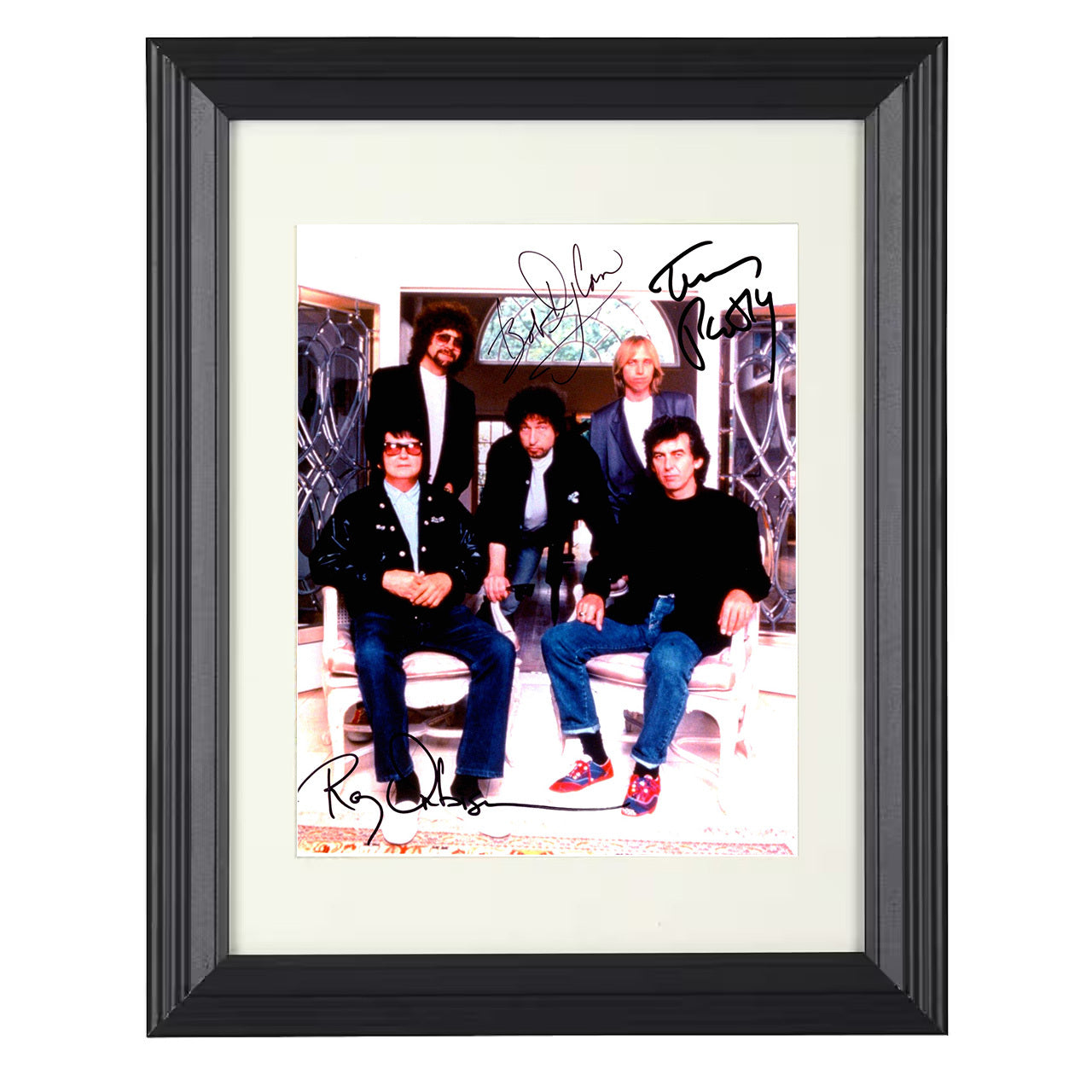 Traveling Wilburys – Supergroup Promotional Lineup – 8x10 black beveled framed music wall art