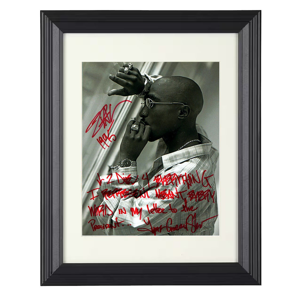 Tupac Shakur – Bandana Promotional Headshot – 8x10 black beveled framed music wall art