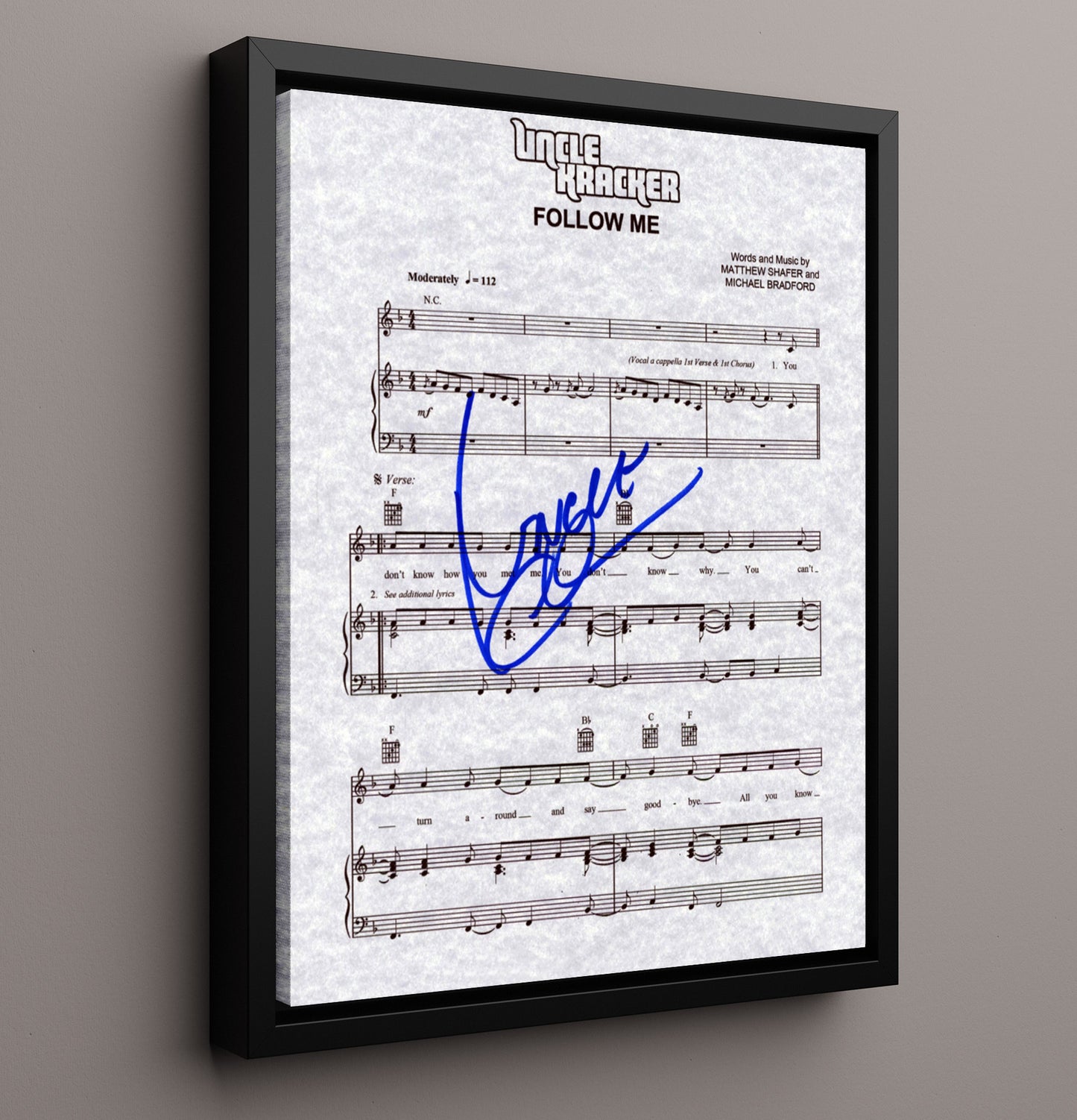 Uncle Kracker - Follow Me Sheet Music Music Wall Art 16x20 Framed Canvas wall art print – Music decor
