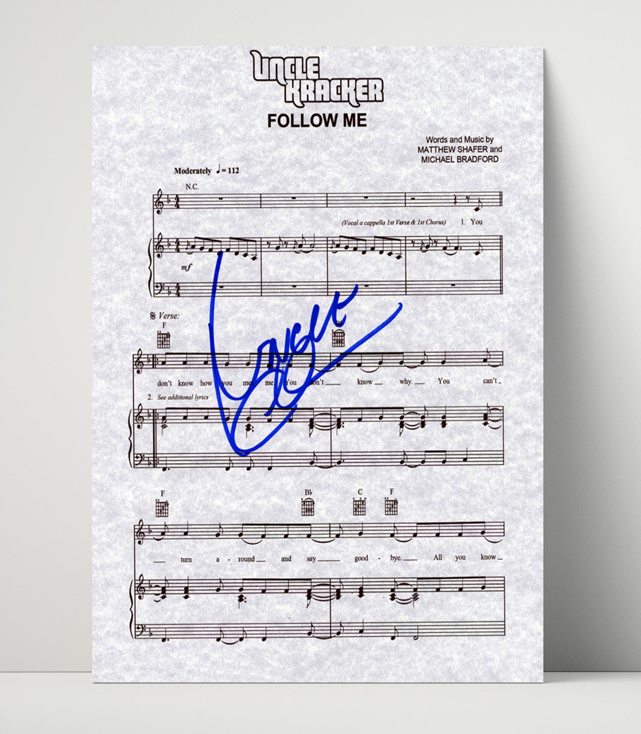 Uncle Kracker - Follow Me Sheet Music Music Wall Art 16x20 Unframed Print wall art print – Music decor
