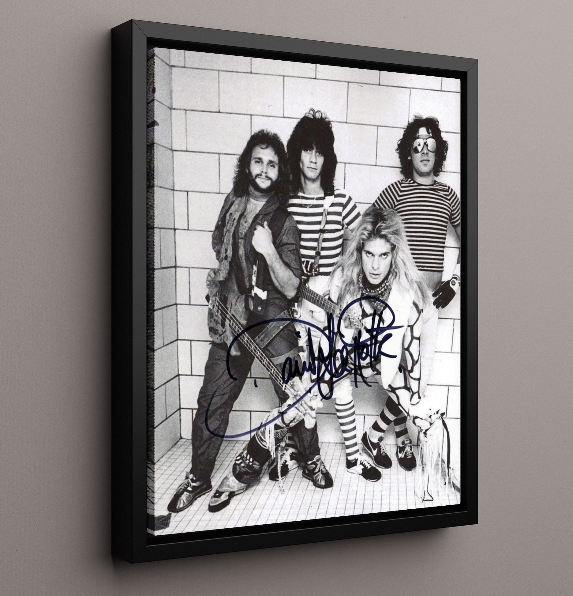 Van Halen - David Lee Roth with Band Early Promo Music Wall Art 16x20 Framed Canvas wall art print – Music decor