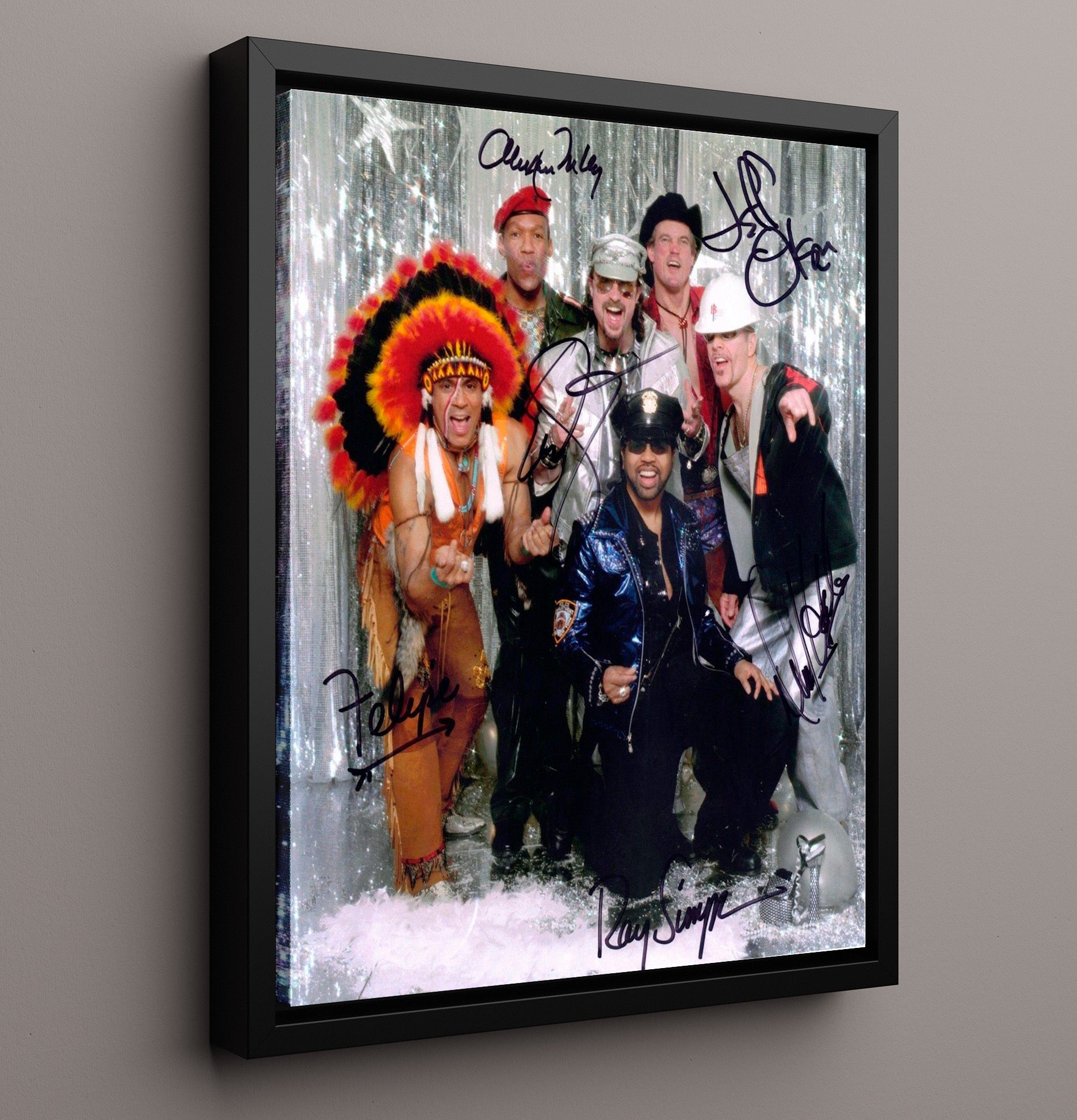 Village People - Costume Disco Group Portrait - Vintage Music Wall Art - 16x20 Framed Canvas music decor