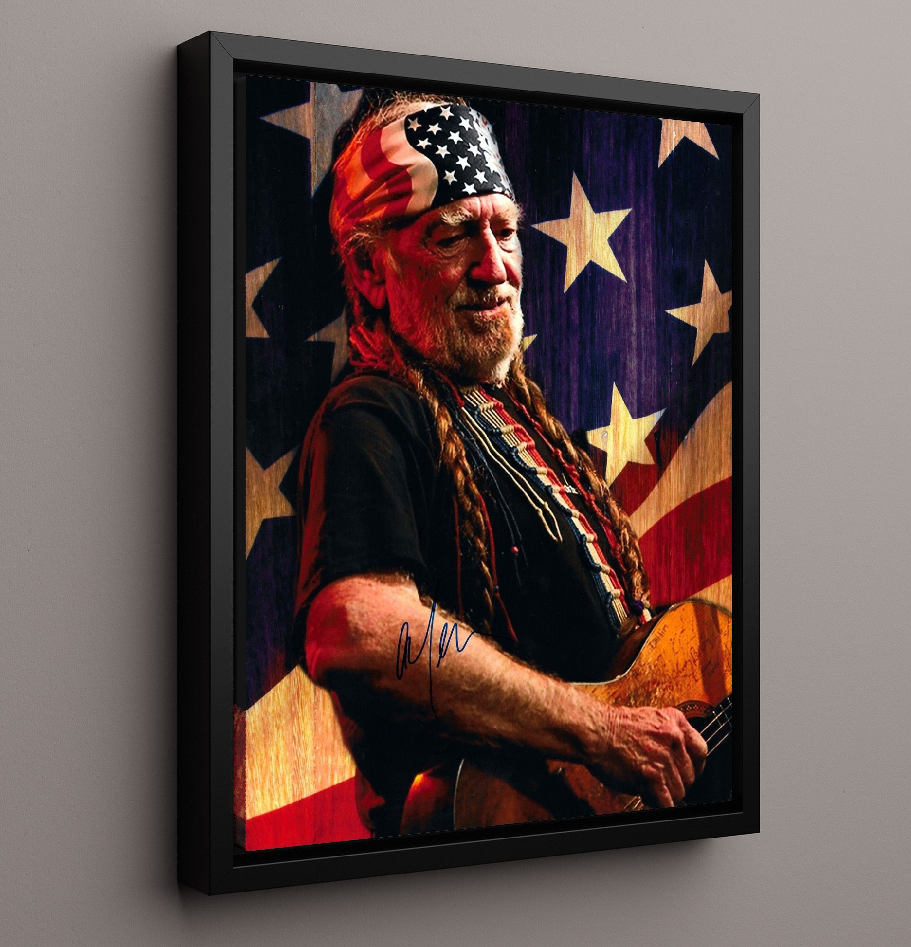 Willie Nelson - Patriotic Stage Portrait Music Wall Art 16x20 Framed Canvas wall art print – Music decor