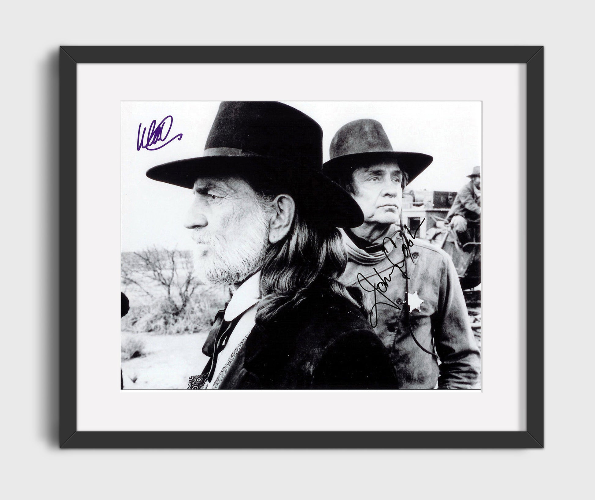 Willie Nelson and Johnny Cash - Outlaw Stagecoach Ride - Vintage Music Wall Art - 16x20 Gallery Frame music decor